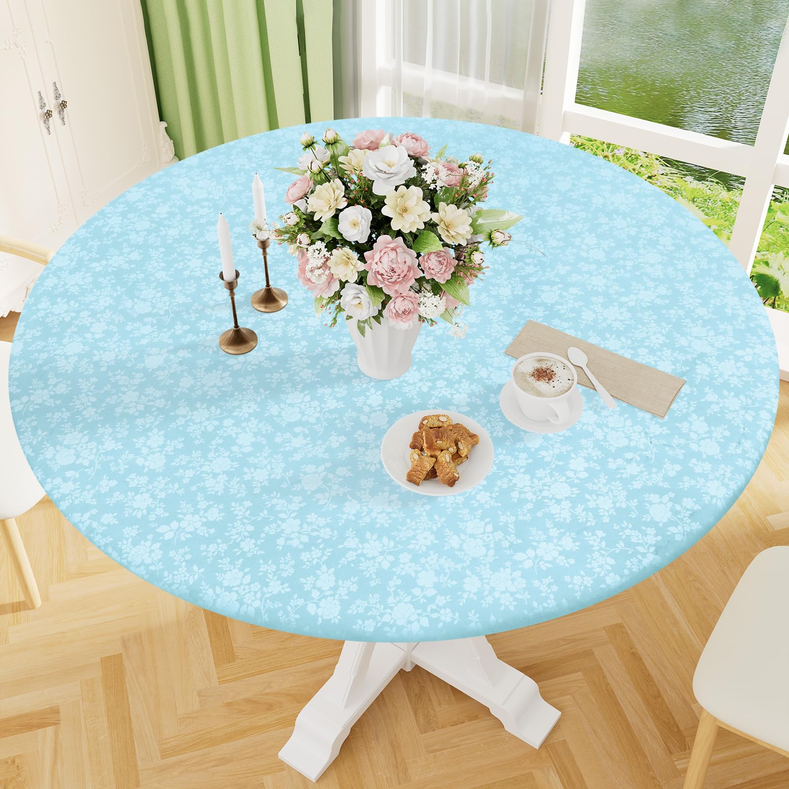 Smiry Waterproof Heavy Duty Vinyl Fitted Tablecloth for 36"-44" Round Table