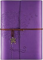 OMEYA Refillable Leather Journal Notebook A5 Purple Dandelion Butterfly - Writing Diary Planner Gift for Women Men