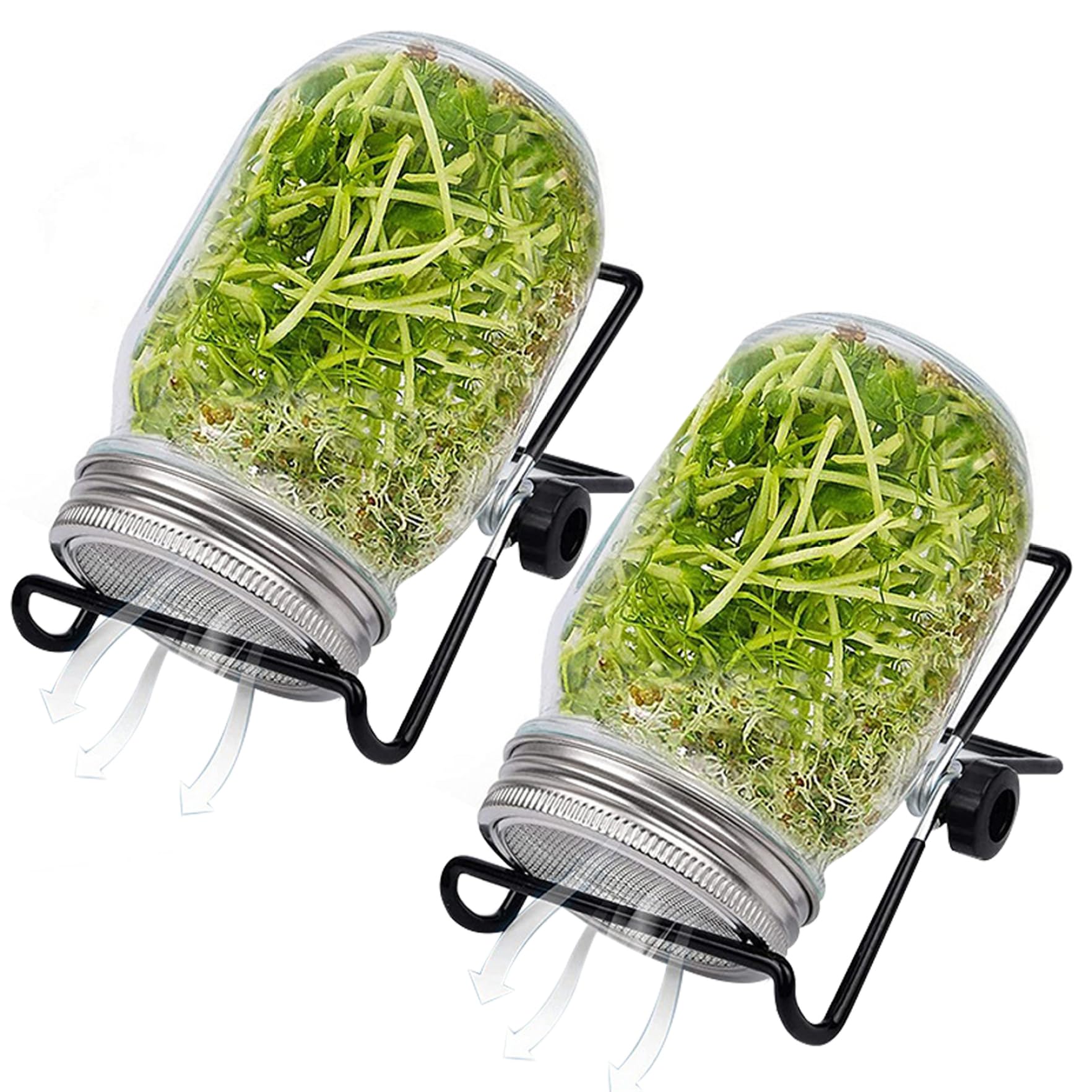 Sprouting Jar 2 Sets Wide Mouth Seed Sprouter with Mesh Lid 16oz Sprouting Kit with Adjustable Stand 4.92in Transparent Sprouts Growing Kit for Beans Broccoli, Décor de pelouse