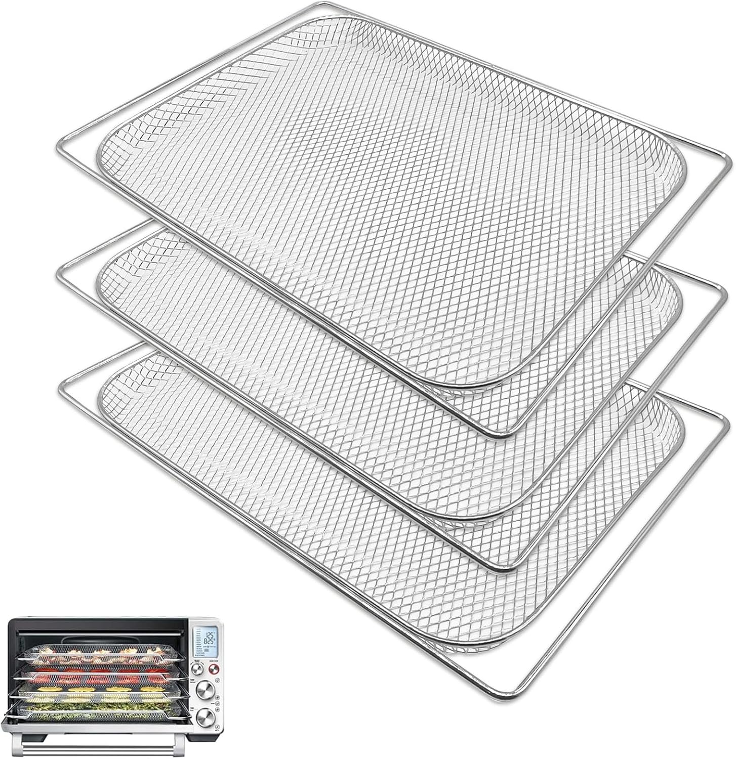 GWY Smart Oven Accessories for Breville BOV950BSS BOV900BSS Smart Oven Air Fryer Pro, 3 Pieces Set 16.5"D x 11.8"W x 0.5"H Food Grade Steel Dehydrate Mesh Baskets for Breville Air Fryer Toaster Oven