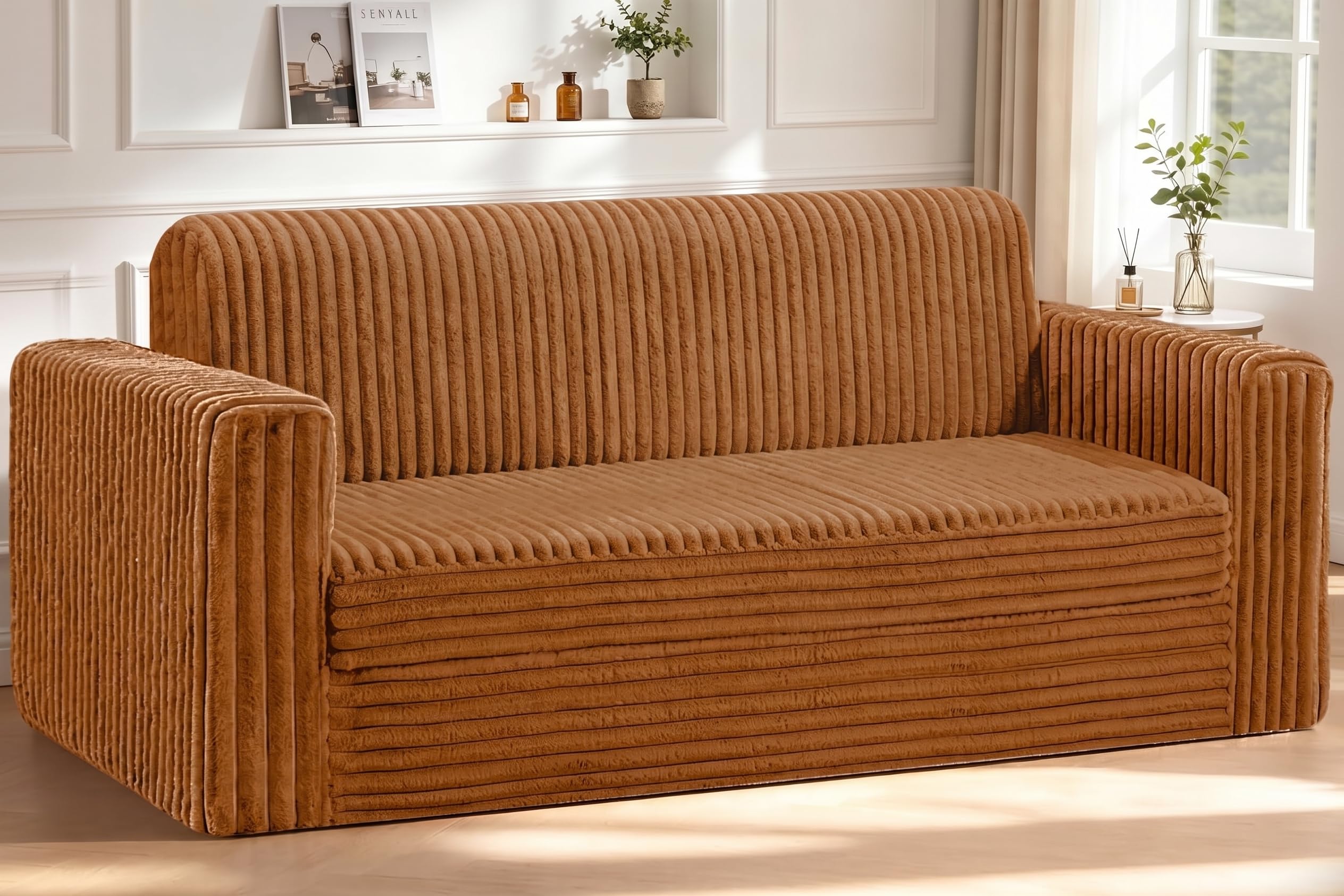 HABUTWAY Loveseat Boneless Couch,4-in-1 Convertible Sofa Bed,X-Large,Orange