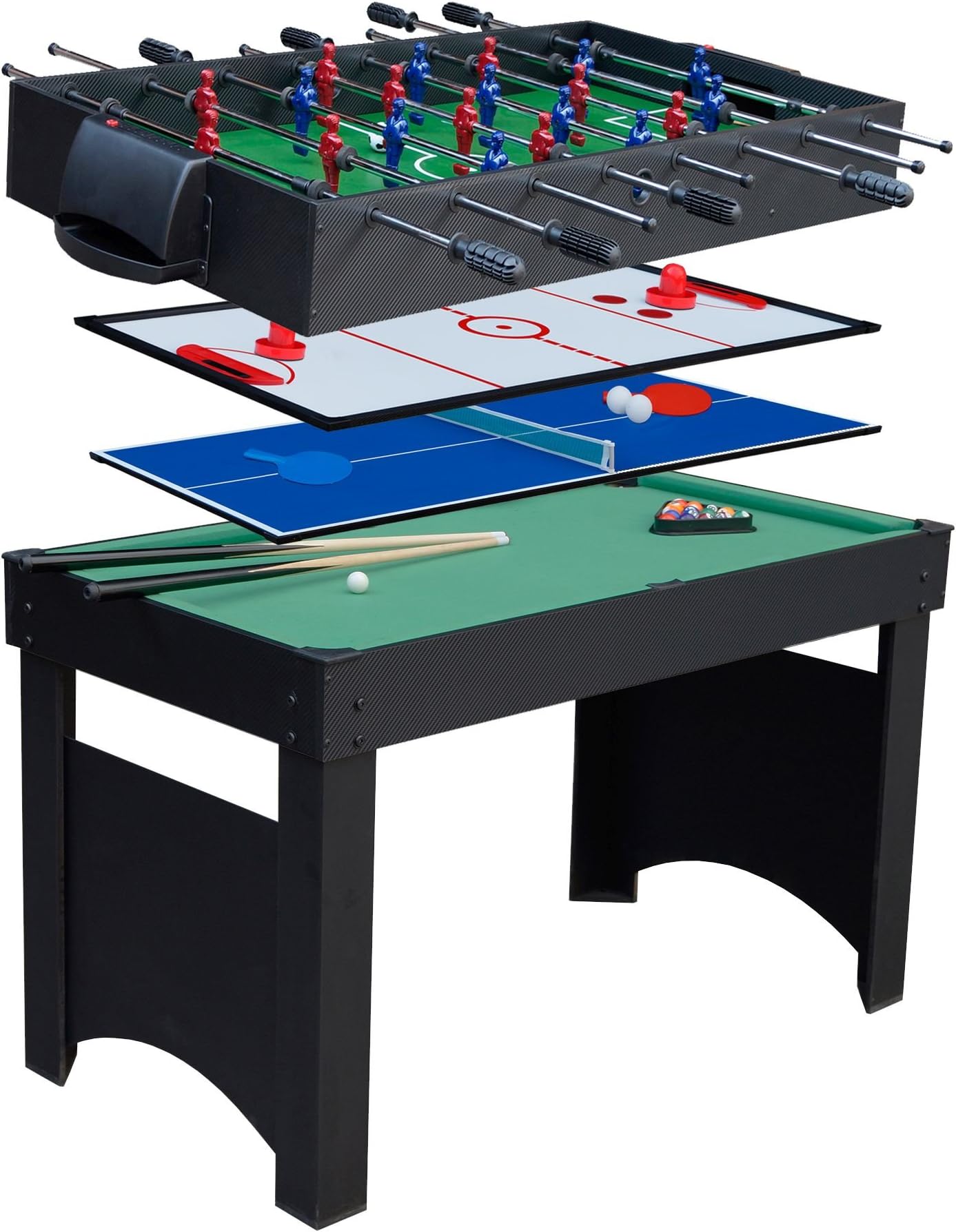Jupiter 4-in-1 Combo Games Table - Black/Green, 4 Ft | Football, Table Tennis, Pool, Glide Hockey | Junior Size | Perfect for Indoor Family Fun | Teaching Hand-eye Coordination