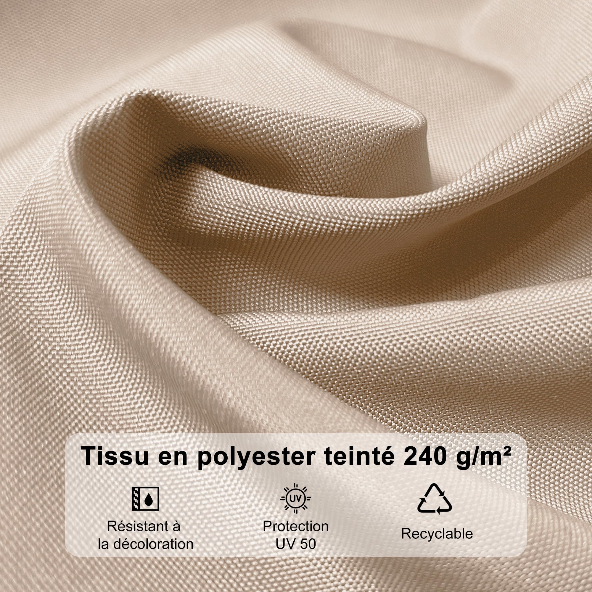 PURPLE LEAF Parasol Déporté 3 x 3 m Carré, Inclinaison Bilatérale et Rotation à 360°, Parasol Résistant au Vent, 8 Baleines en Aluminium Champagne, Toile anti-UV, Pour Patio, Terrasse, Piscine, Beige