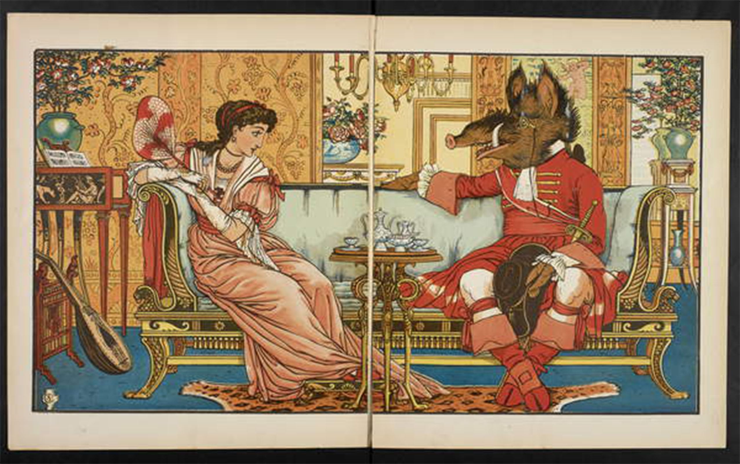 Artxlxxbn No Frame Famous Painting Canvas Artwork Graffiti Print Illustration For Beauty And The Beast By Walter Crane Portrait Canvas Image For Home Decor 60X90cm