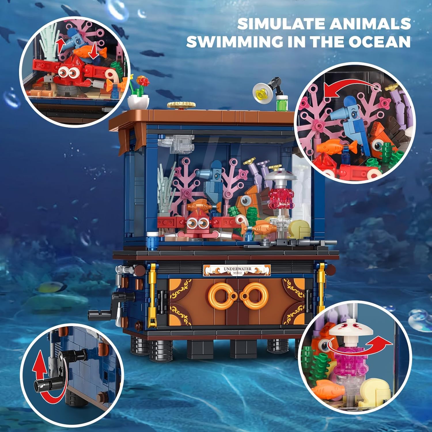 Fish Tank Building Block Set for Adult, Linkable Mechanical Aquarium Building Brick Set Toy with Ocean Animal for Home Decor, Compatible with Lego, Gift for Adults, Kids, Boys and Girls 8-12 (1053PCS)