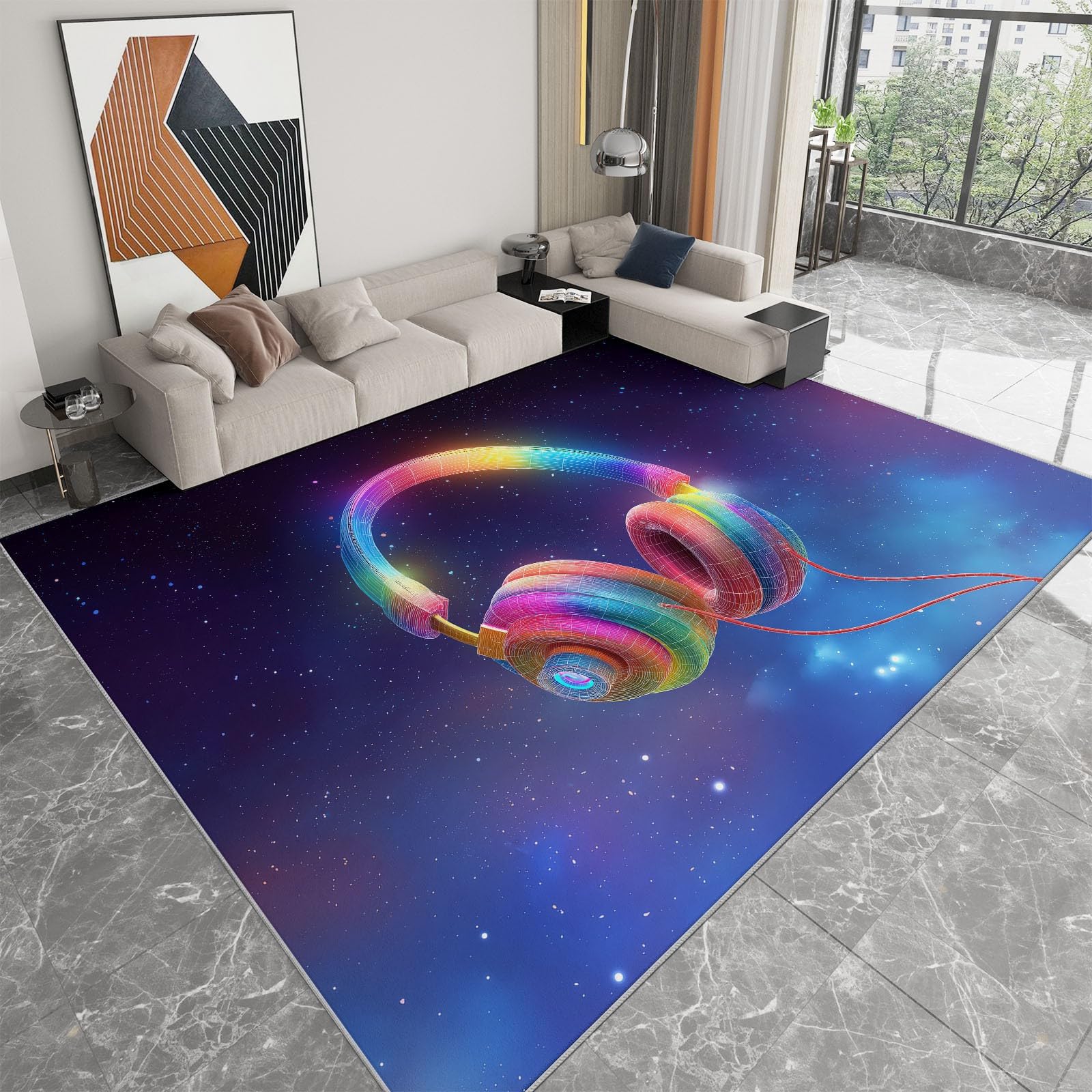 Nowoczesny dywan słuchawki gwiaździste niebo wszechświat 160 x 230 cm, z antypoślizgową podstawą z TPR gumowa uszczelka dywaniki dekoracyjne wycieraczki, na podłogi zewnętrzne i wewnętrzne wejście