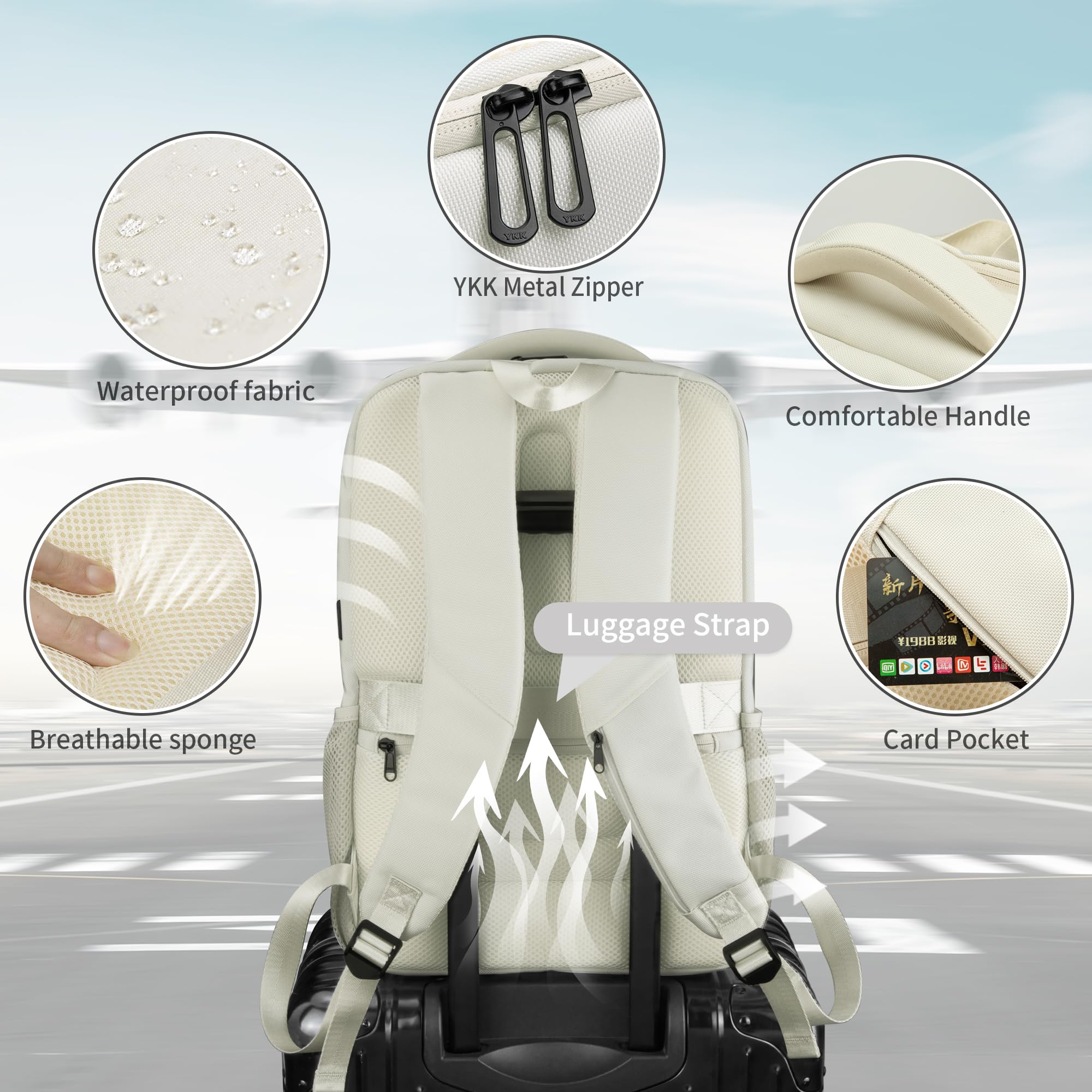 BJIAX 35 Litri Impermeabile 15.6 Pollici Zaino Uomo per PC Portatile con Caricatore USB Zaino da lavoro per Laptop, Computer, Notebook, Viaggio Regalo Uomo - Beige