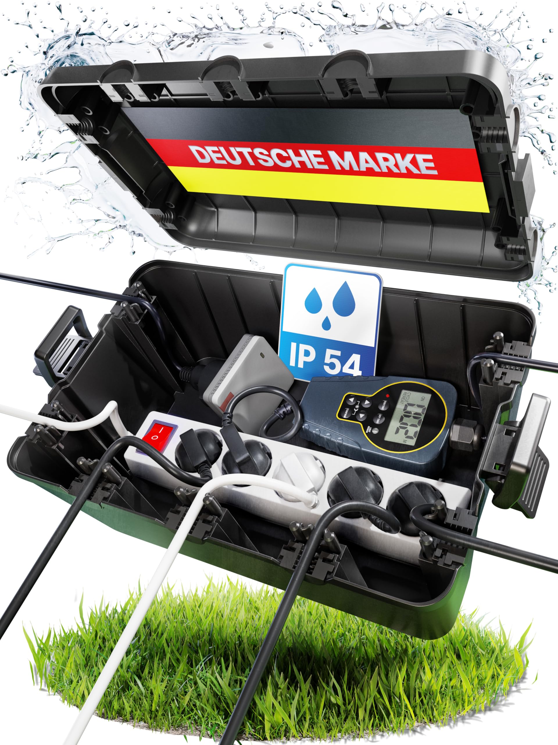 Adlerfokus Kabelbox wasserdicht IP54 [Das Original] Safe Box - Sicherheitsbox - Outdoor Box wasserdicht - Steckerschutz aussen wasserdicht - Wetterfeste Elektrobox - Schutzbox