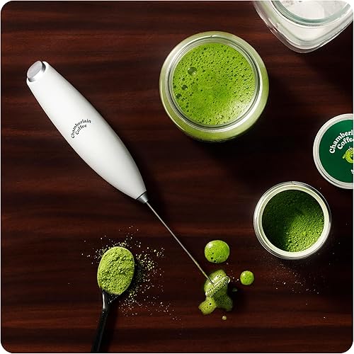 Miniatura 3 de Chamberlain Coffee Espumador de leche blanca, espumador de mano para café, matcha, chocolate caliente y mezclador de bebidas, fabricante de espuma
