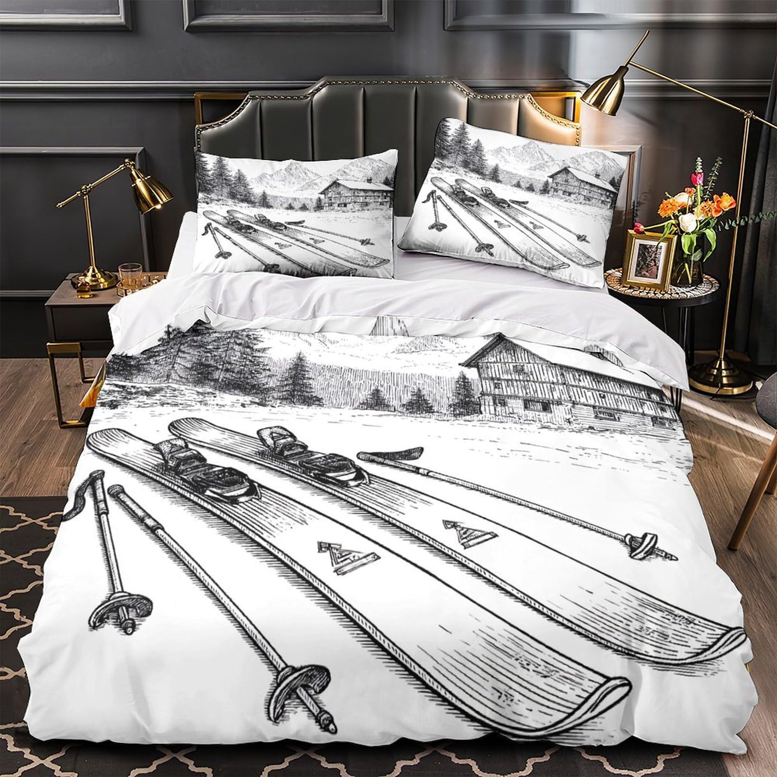 Housse de couette ski lit single 135x200cm pour chambre enfant et adulte