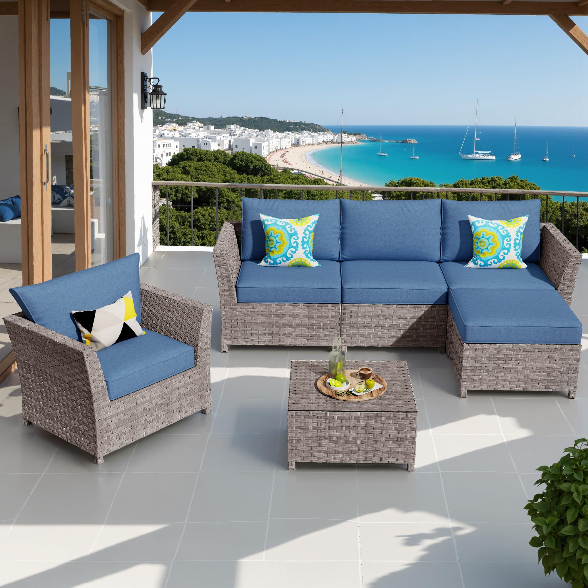 HOOOWOOO Outdoor Sectional Patio Furniture Set,Fully Assembled 6 Pieces Wicker Patio Conversation Sets,L Shape Out Door Sofa with Ottoman Deep Seat,