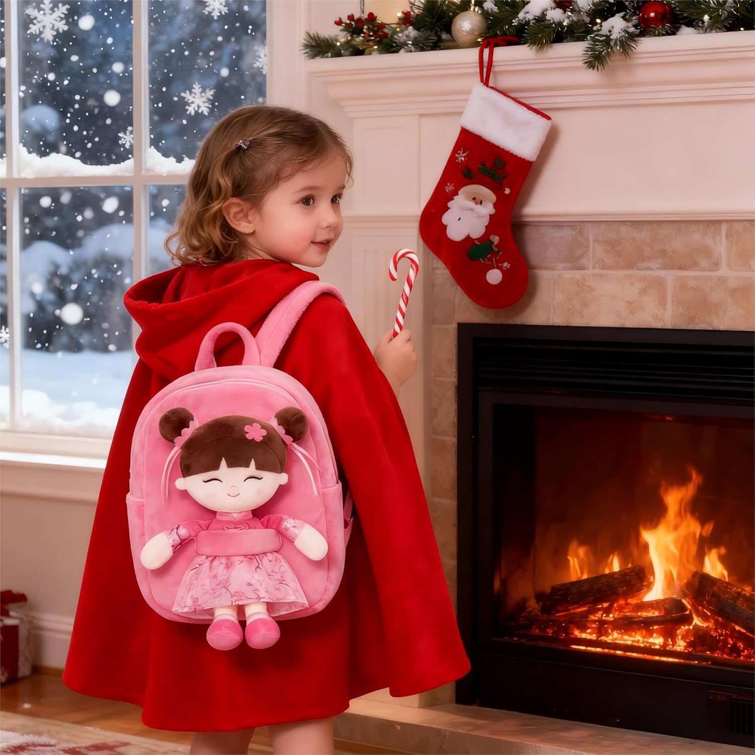 Gloveleya Back to School Gifts for Girls Kids Backpack Toddler Backpack Soft Plush Asian Girl Doll Backpacks Pink 9" - Image 3