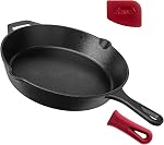 Pre-Seasoned Cast Iron Skillet 4-Piece Chef Set (6-Inch 8-Inch 10-Inch 12-Inch) Oven Safe Cookware - 4 Heat-Resistant Holders - Indoor and Outdoor Use - Grill, Stovetop, Induction Safe