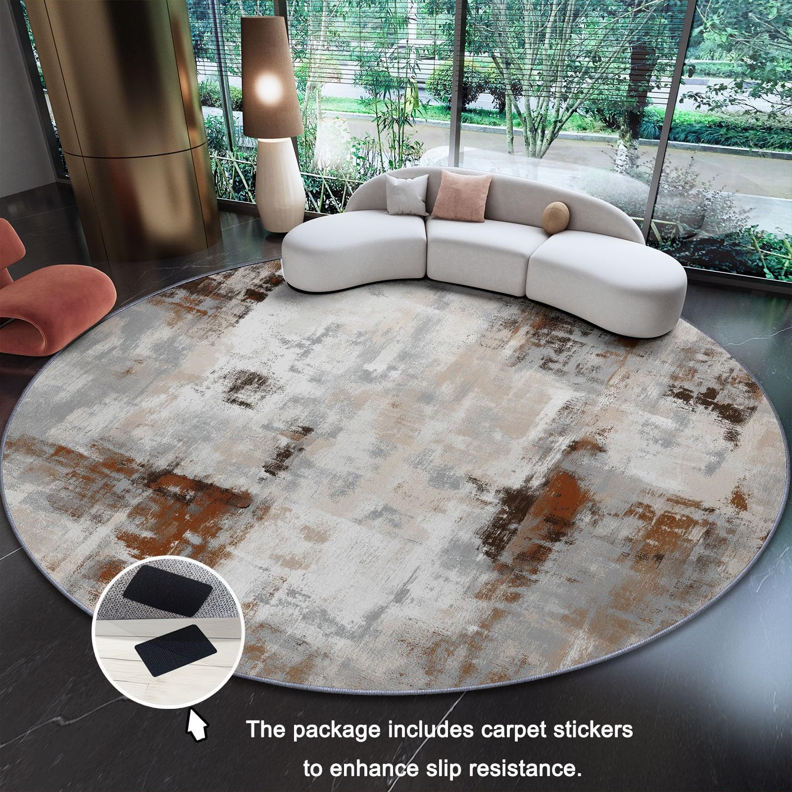 Tapis Rond Style Industriel Vieilli Texturé - Lavable - Poils Courts Doux et antidérapant - pour Chambre à Coucher, Salon, Vestibule, entrée, Chambre d'enfant - Brun 160 cm