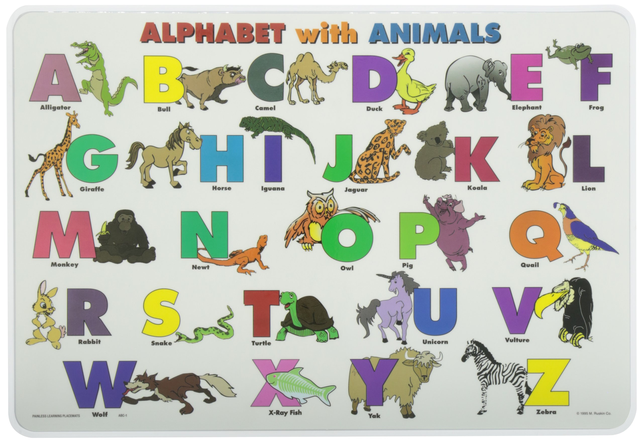 Painless Learning Alphabet with Animals Placemat, Oil Pastel, Large