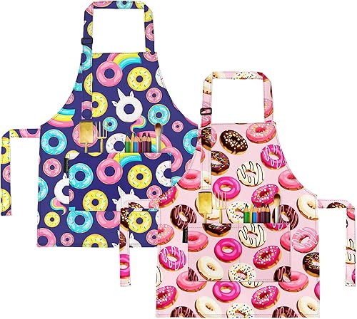 Vista 57 de BeeGreen Delantales de cocina para niños con correa ajustable, con bolsillo frontal para niños pequeños, pintores, artistas horneados negro