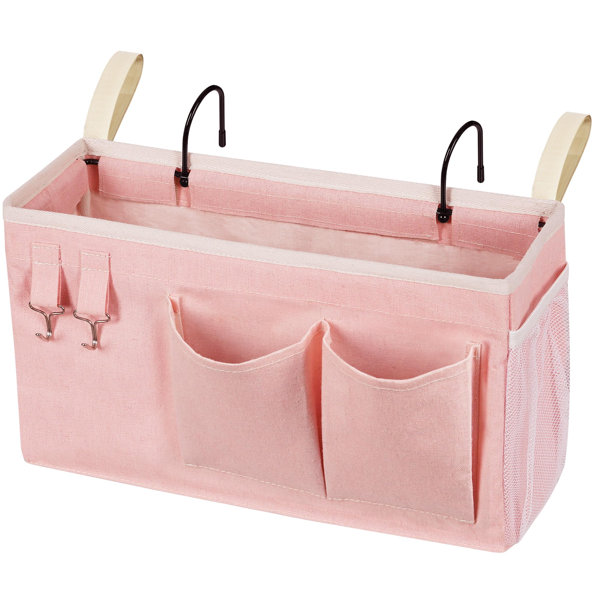 Loghot Bedside Caddy/Bedside Storage Bag Hanging Organizer for Bunk and Hospital Beds,Dorm Rooms Bed Rails,Can be Placed Glasses,Books,Mobile Phones,Keys (Light Pink)