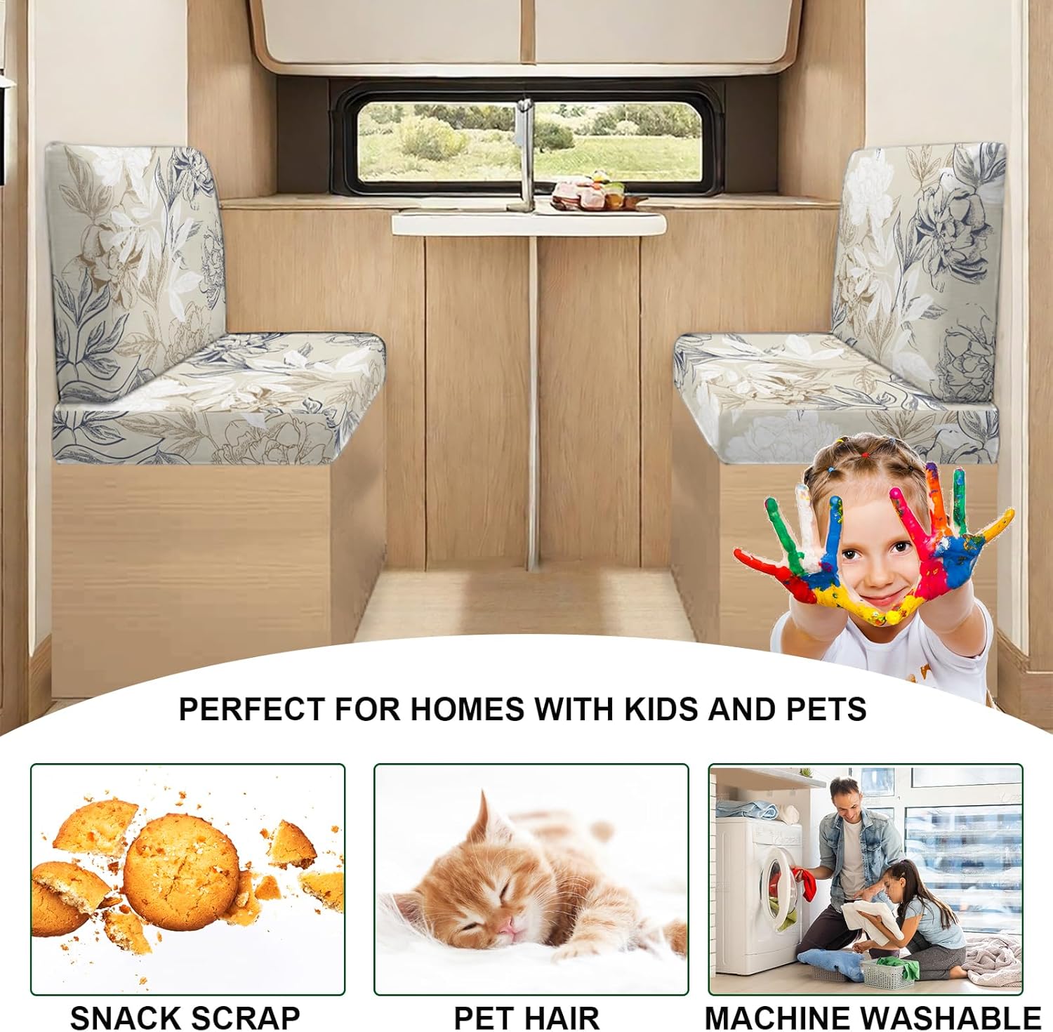 CRFATOP Printed RV Dinette Cushion Covers Soft Camper Seat Slipcover Stretch Sofa Loveseat Chair Cover Futon Furniture Protector for RV Camper Car Bench 1 Backrest Cover & 1 Bench Cover,B06