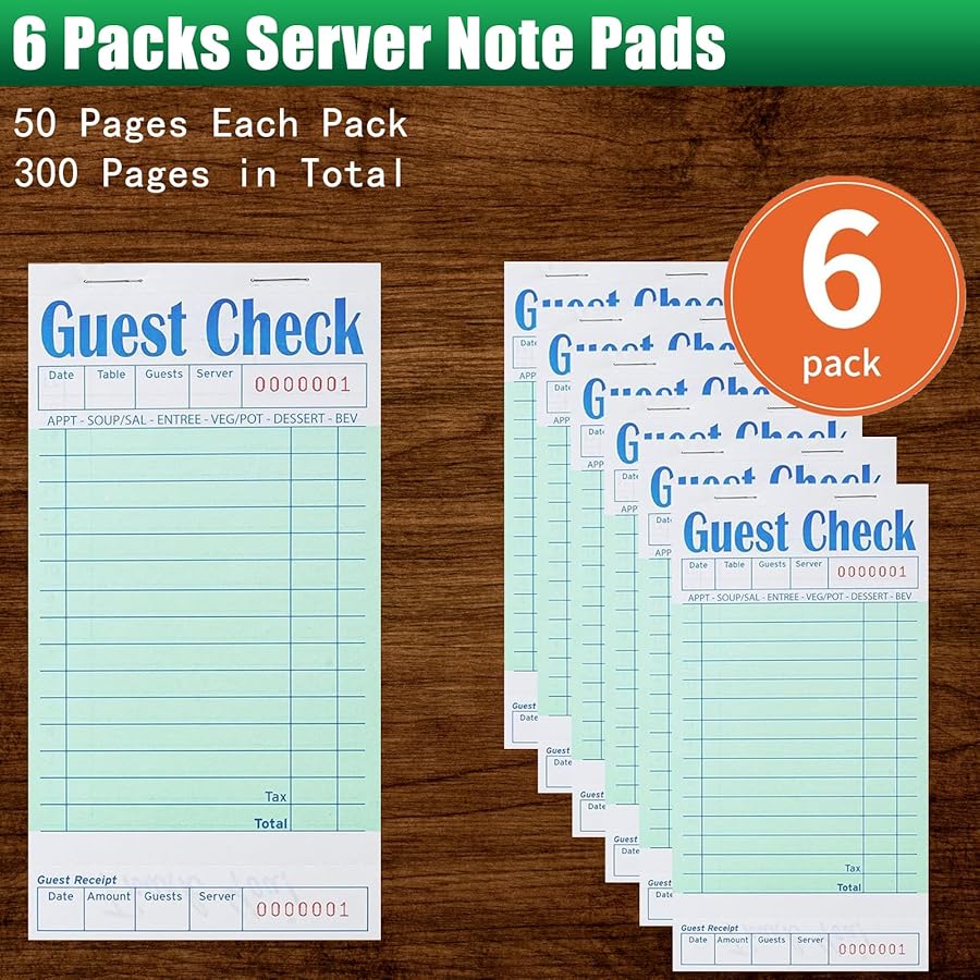 Guest Check Books 6 Pack, Guest Checks for Servers, Server Note Pads, Waitress Accessories Writing Pad, Thick Server Paper with Guest Receipts, Restaurant Supplies Order Pad Total 300 Sheets - image 2