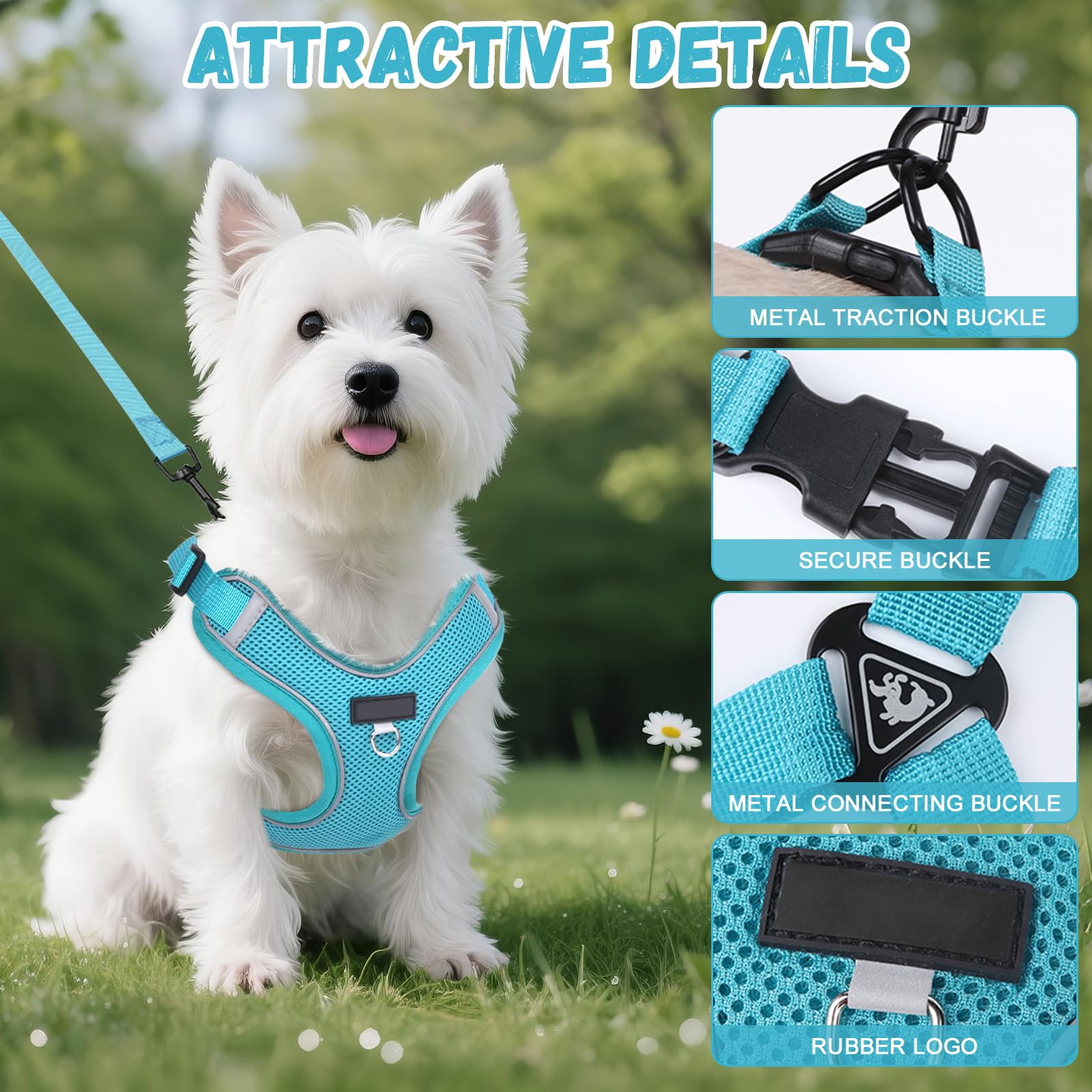 Dog Harness and Lead Set for Small and Medium Dogs Reflective No Pull Dog Harness with Comfort Padding - Image 3