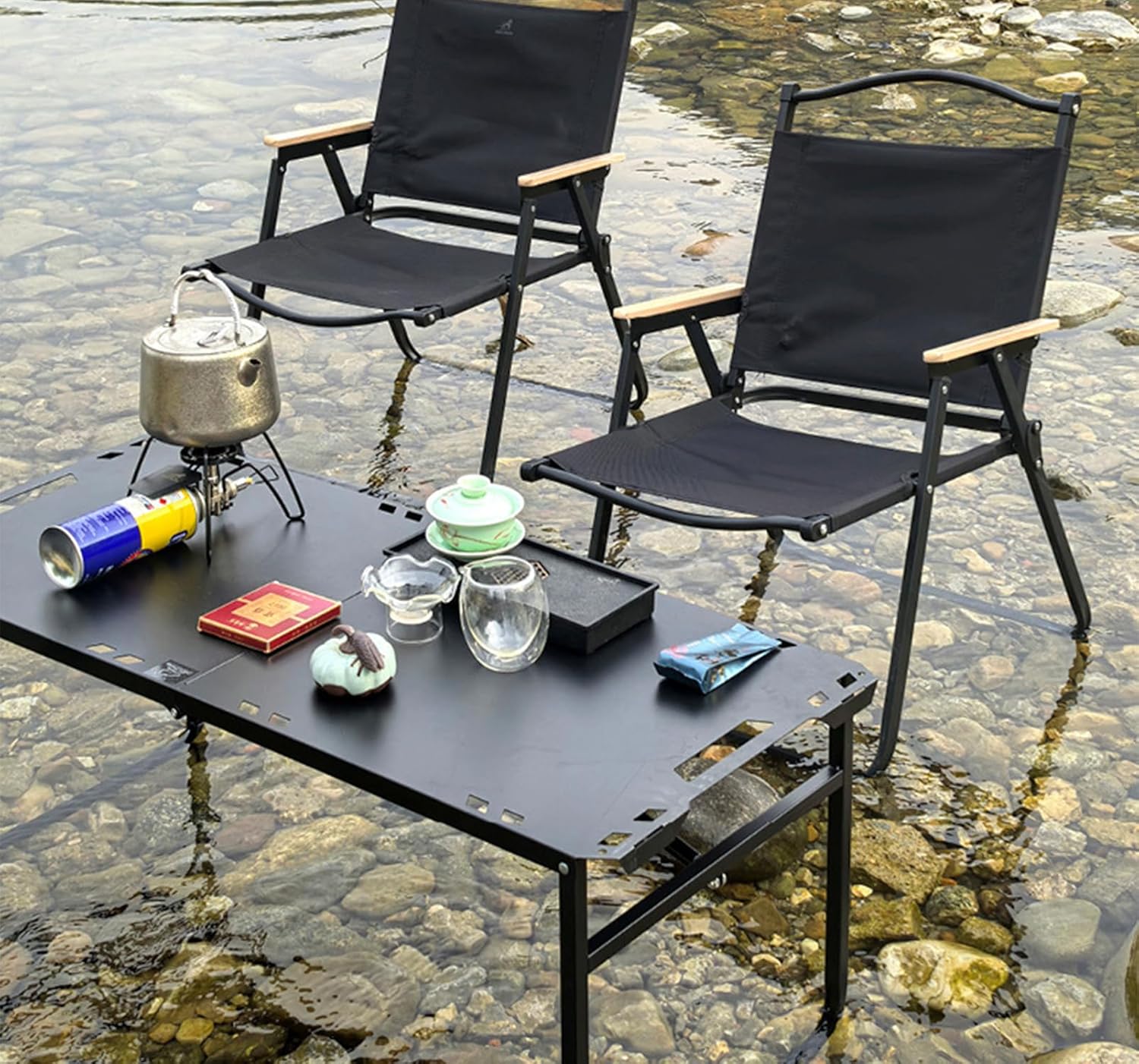 Folding Camping Table,Fold up Lightweight Tables,4-6 Person Portable Carbon Steel Table with Carrying Handle,Suitable for BBQ,Picnic,Camping and Indoor Use,Support up to 220 LBS,Black