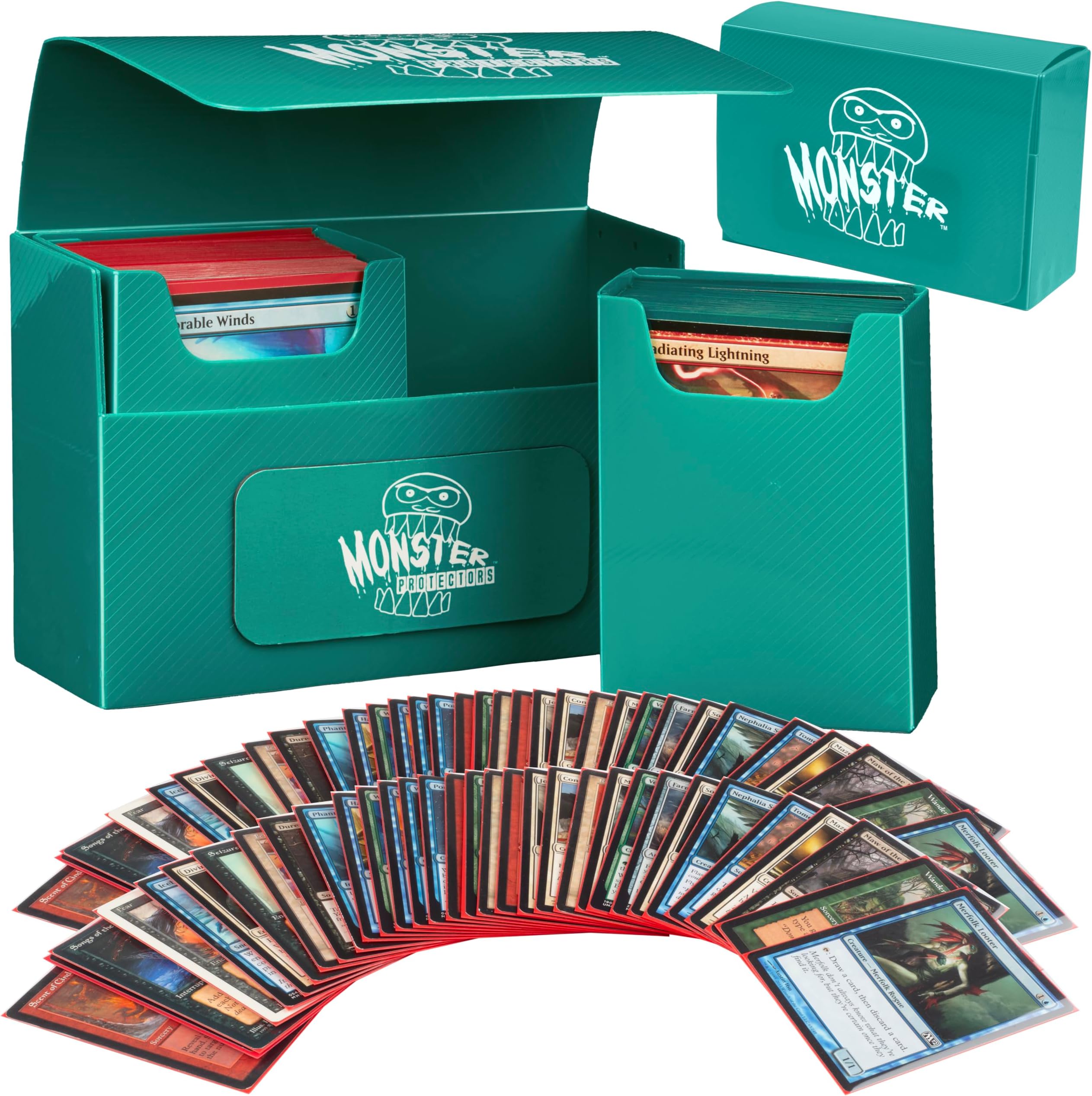 Monster Protectors Trading Card Double Deck Box with Self-locking Magnetic Closure - Green (Fits Yugioh, Pokemon, Magic the Gathering Cards)