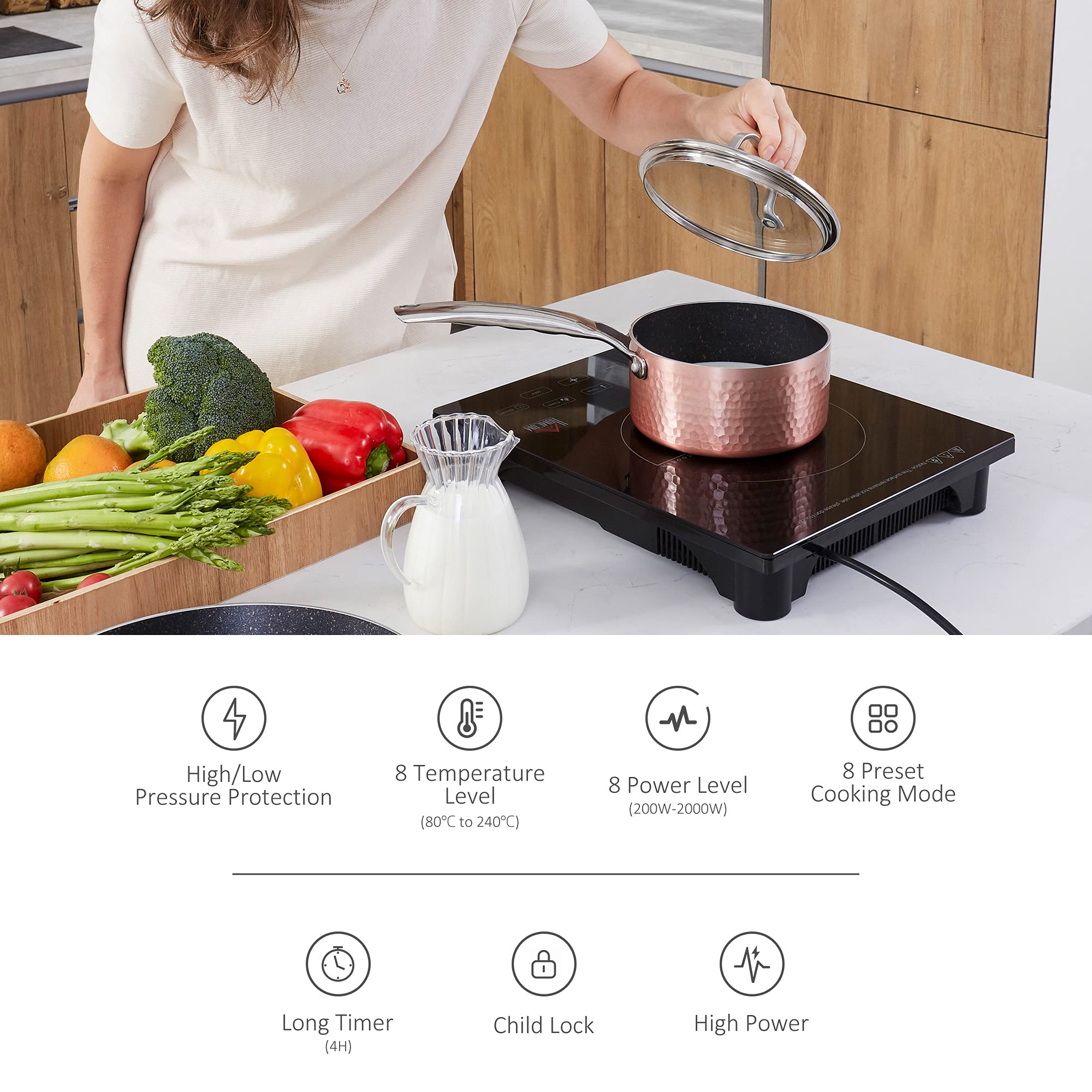Induction Hob Portable Induction Cooker 2000W Single Hot Plate