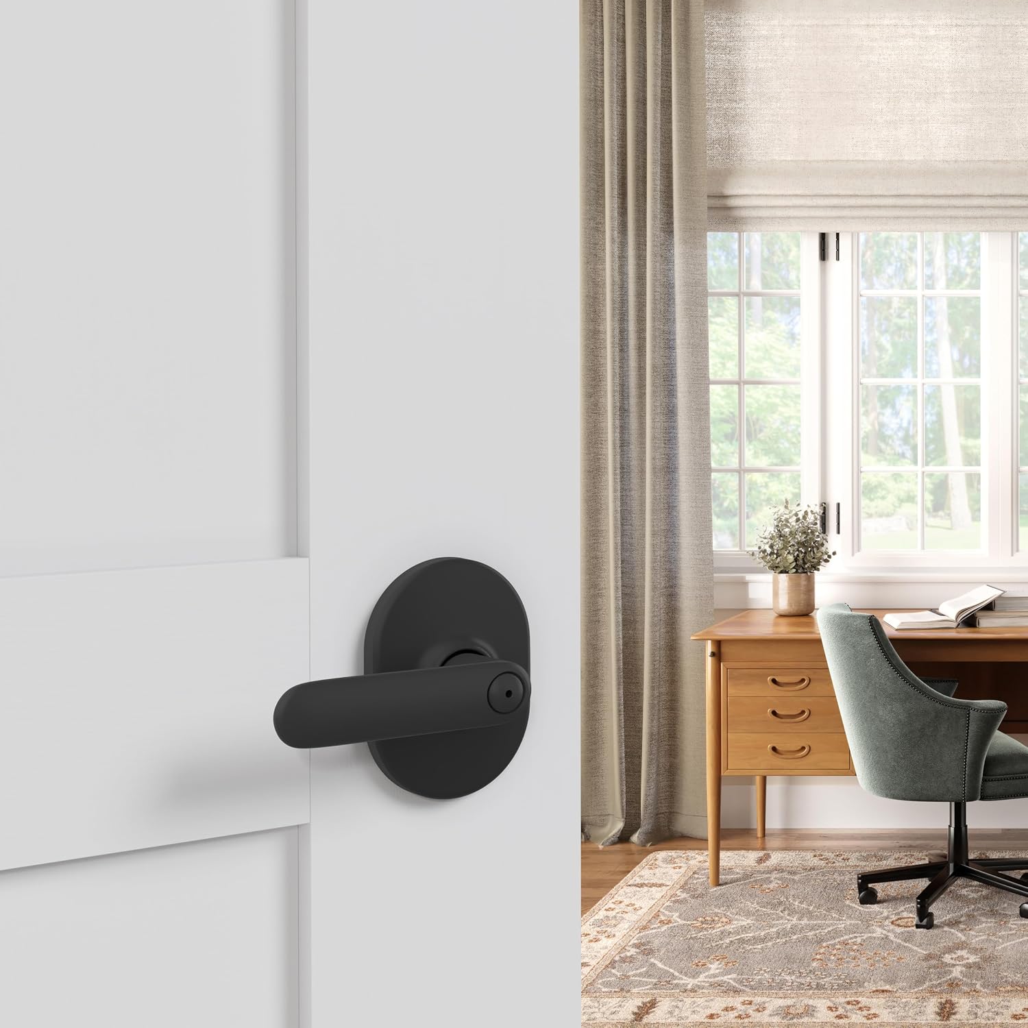 Schlage F40 DAV 622 RMN Davlin Door Lever with Remsen Trim, Bed & Bath Privacy Lock, Matte Black