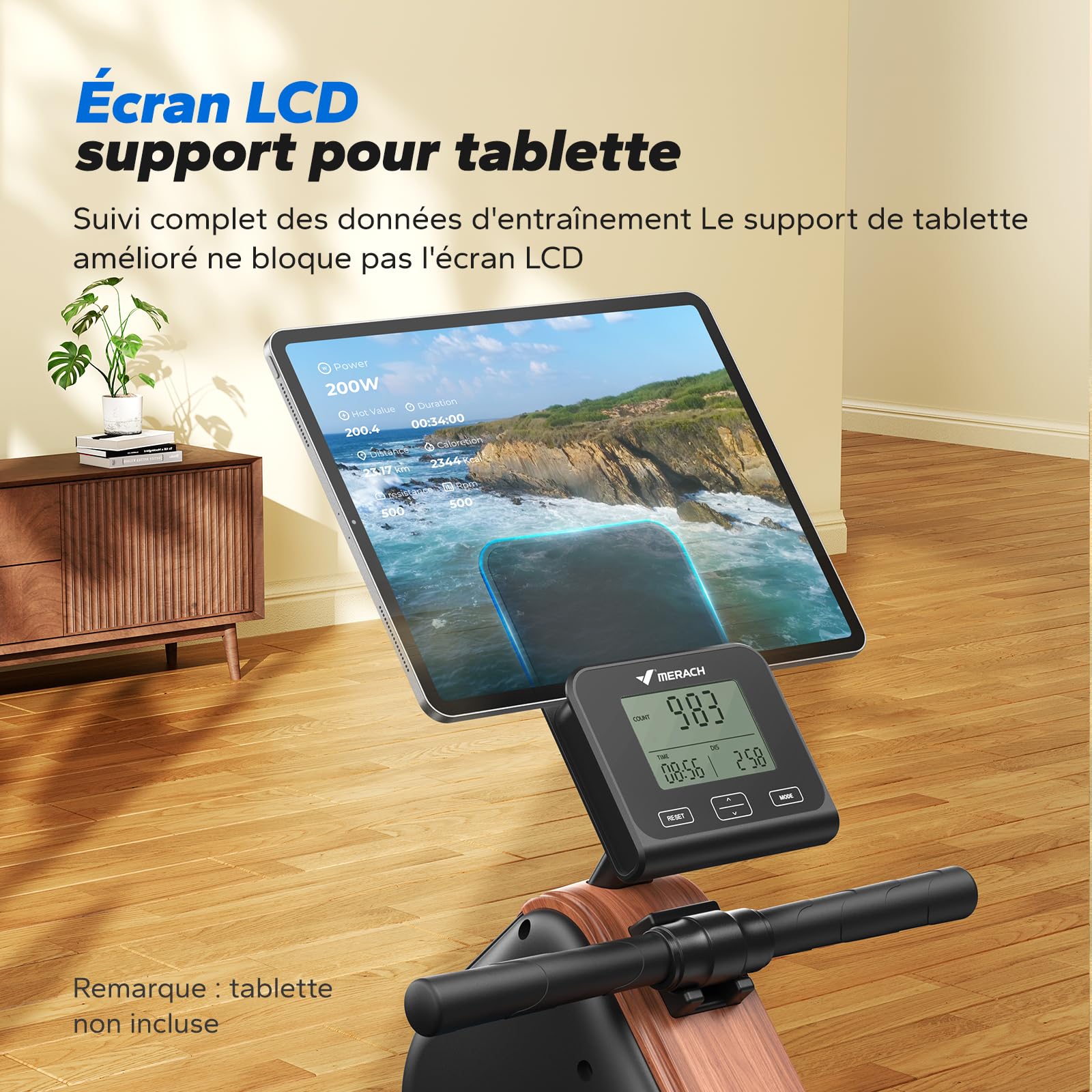 MERACH Rameur d'appartement, Rameur Magnétique Silencieux, Rails Améliorés et Allongés de 130 cm pour Une Plus Grande liberté de Mouvement, équipé d'une Application Exclusive