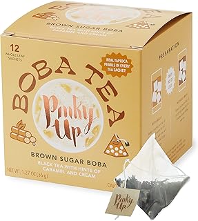 Pinky Up Brown Sugar Boba Tea Sachets - Calorie Free Whole Leaf Black Tea Bubble Tea - Boba Gift 12 Biodegradable Tea Bags