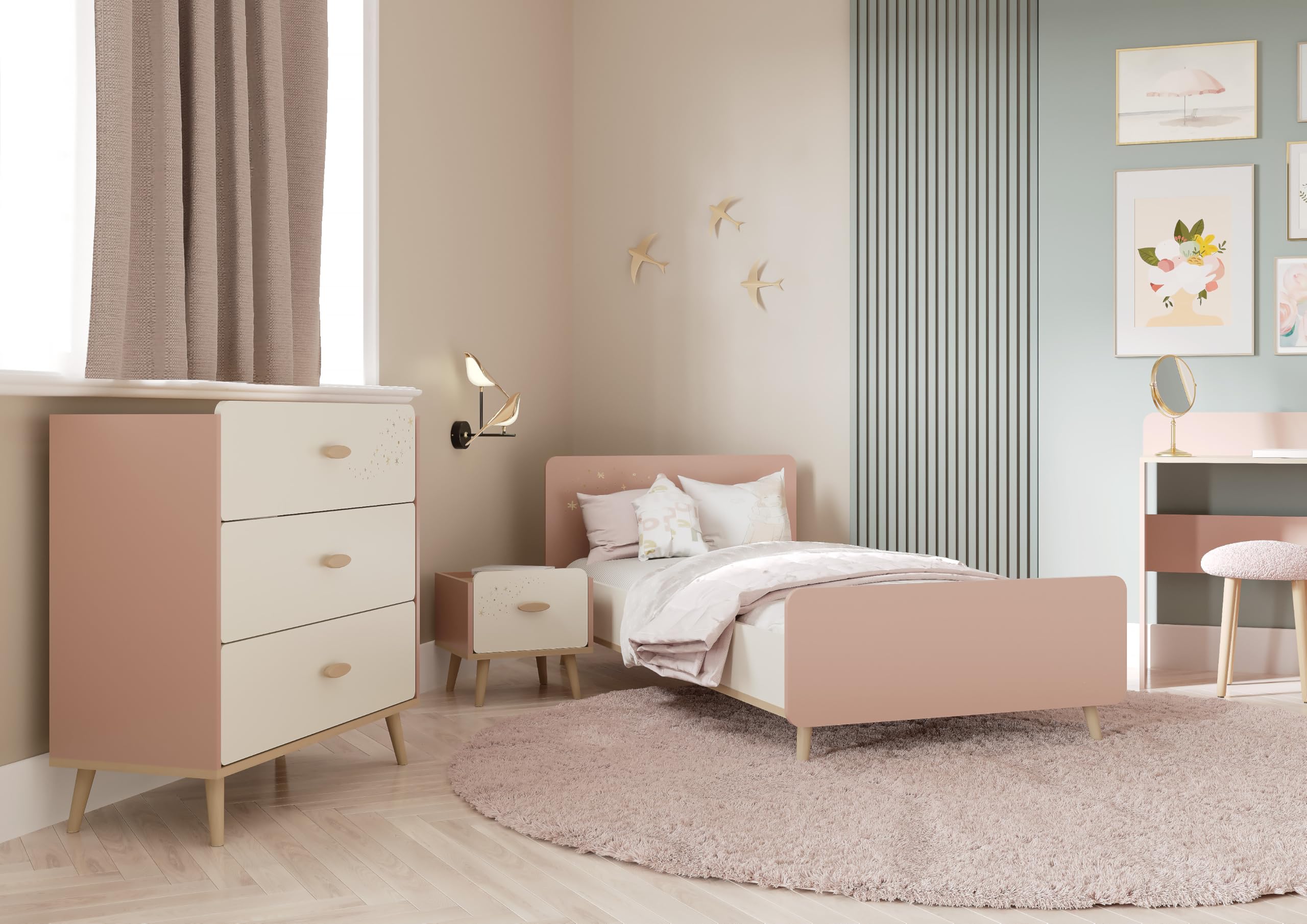 Demeyere Table de Chevet Enfant 1 Tiroir Rose et Blanche – Peinture Non Toxique – Petite Table de Nuit 40x40x36cm – Meuble de Chambre d’Enfant – Gamme Suzie