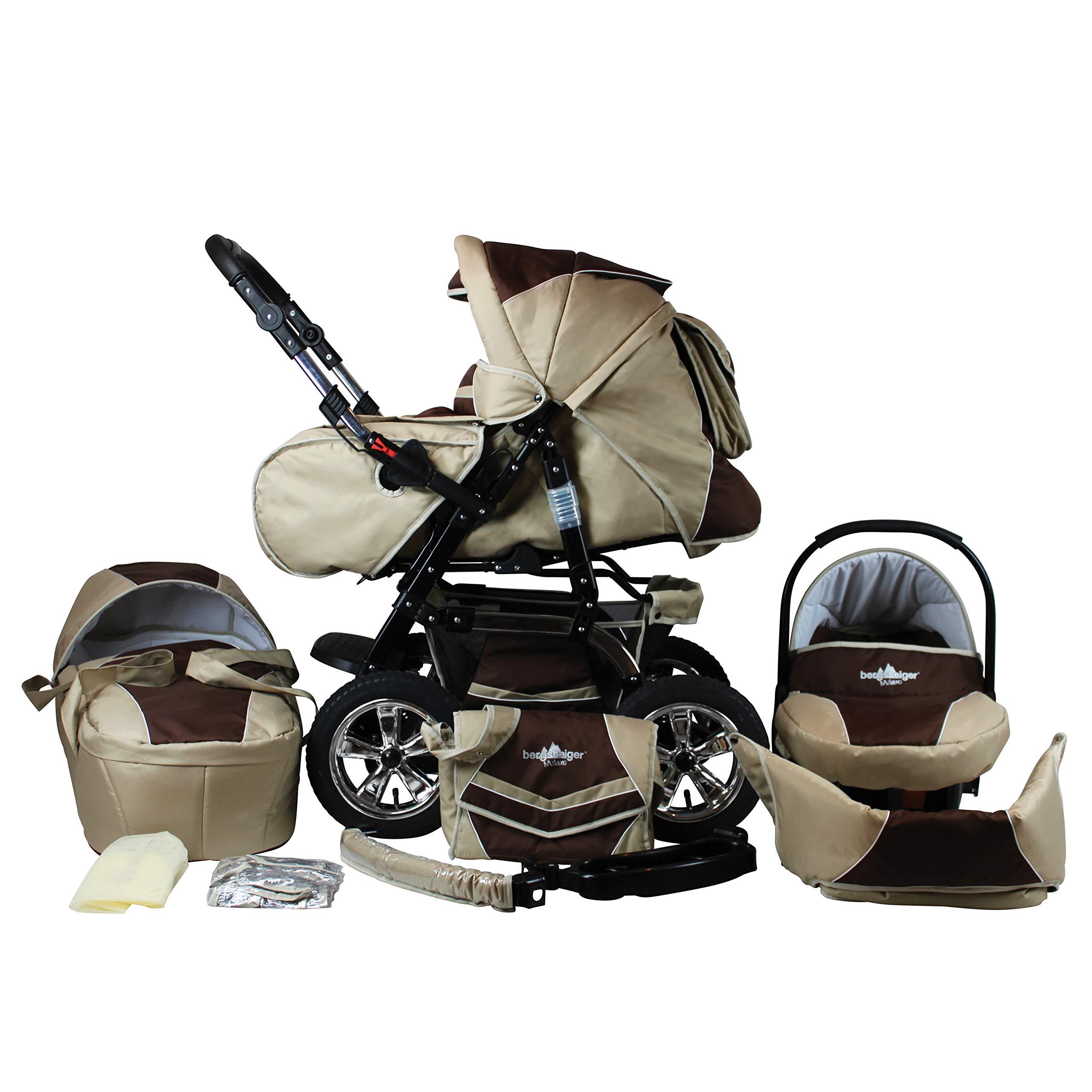 Bergsteiger Milano Kombikinderwagen + Autositz mit Travelsystem (Megaset 10 - teilig); Farbe: Coffee & Brown
