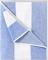 HENBAY Oversized Cotton Beach Towel 70x35 Inch - Quick Dry Super Absorbent Pool Cabana Towel, Blue Striped, Lint-Free
