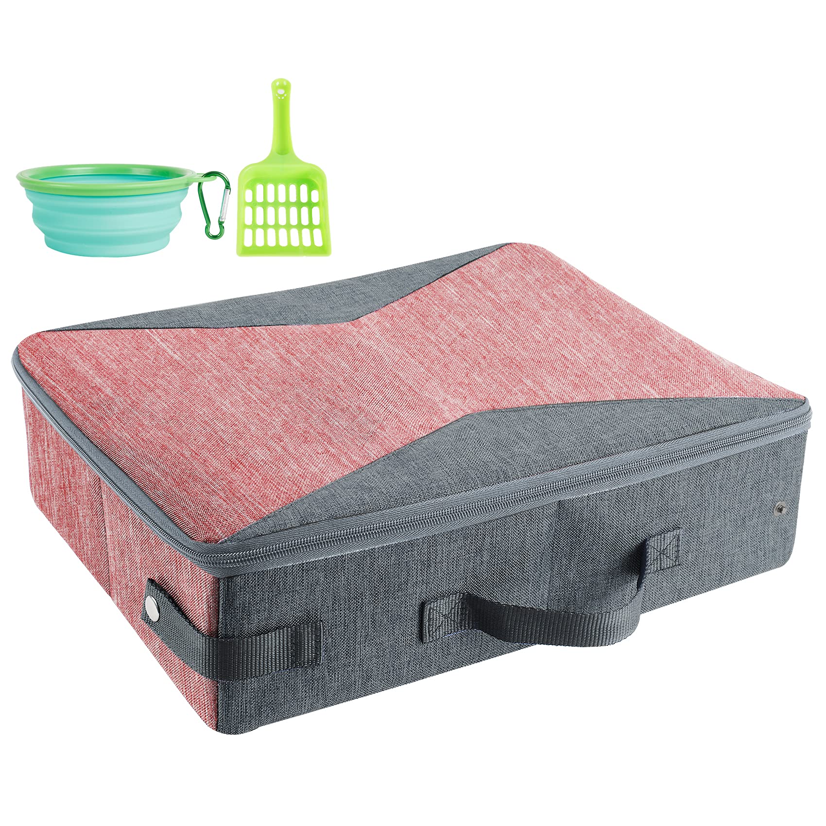 HiCaptain Portable Cat Litter Box with Lid and Handle Standard Portable Collapsible Litter Carrier for Cat (L,Pink/Gray)