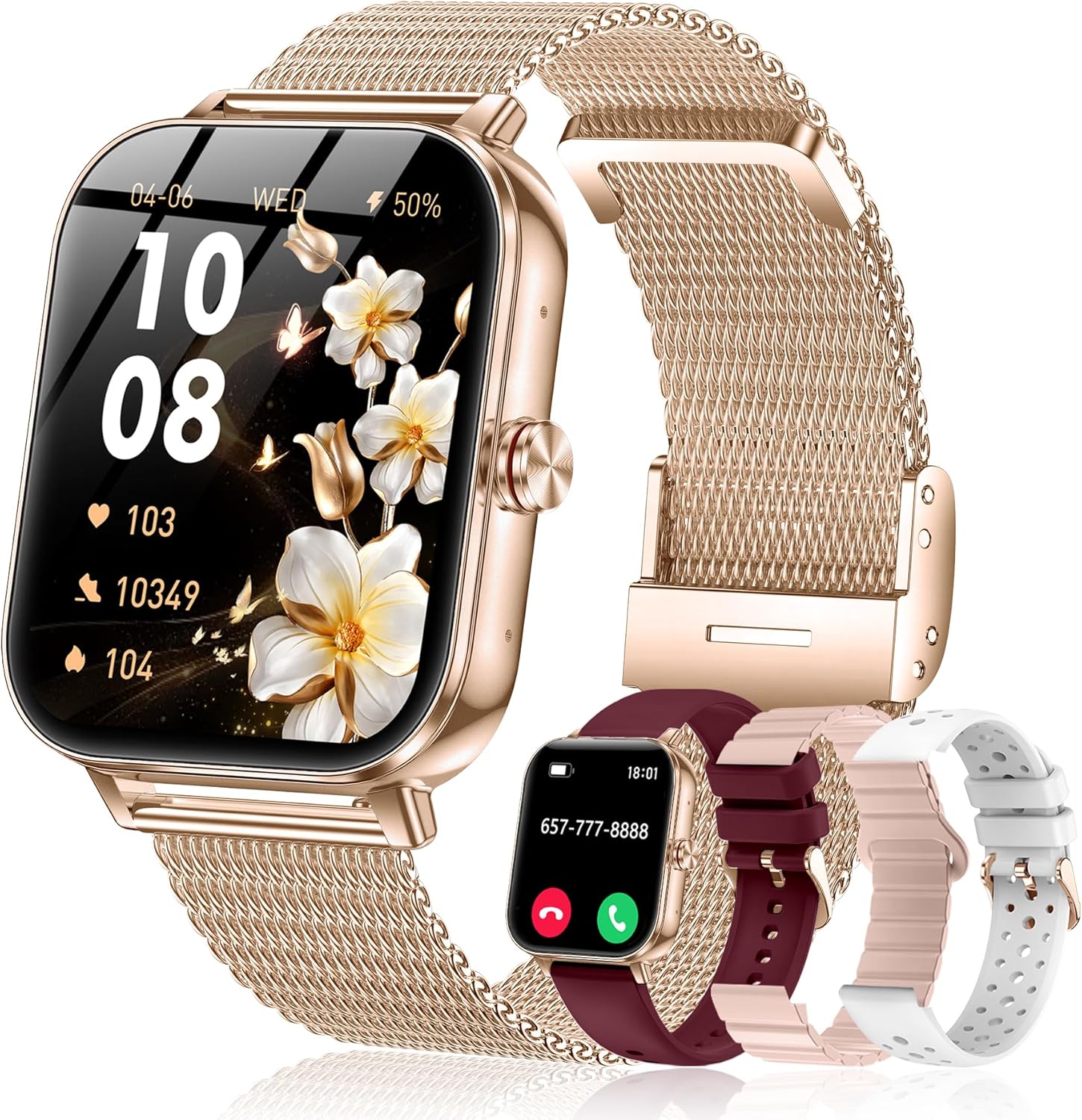 Smart Watches for Women (Android&iPhone), 1.85" HD Smart Watch with Calls/Messages/Notifications, 1000mAh Battery lasts 20 days, Heart Rate/Sleep Monitoring, 130+ Sports Modes Activity Trackers