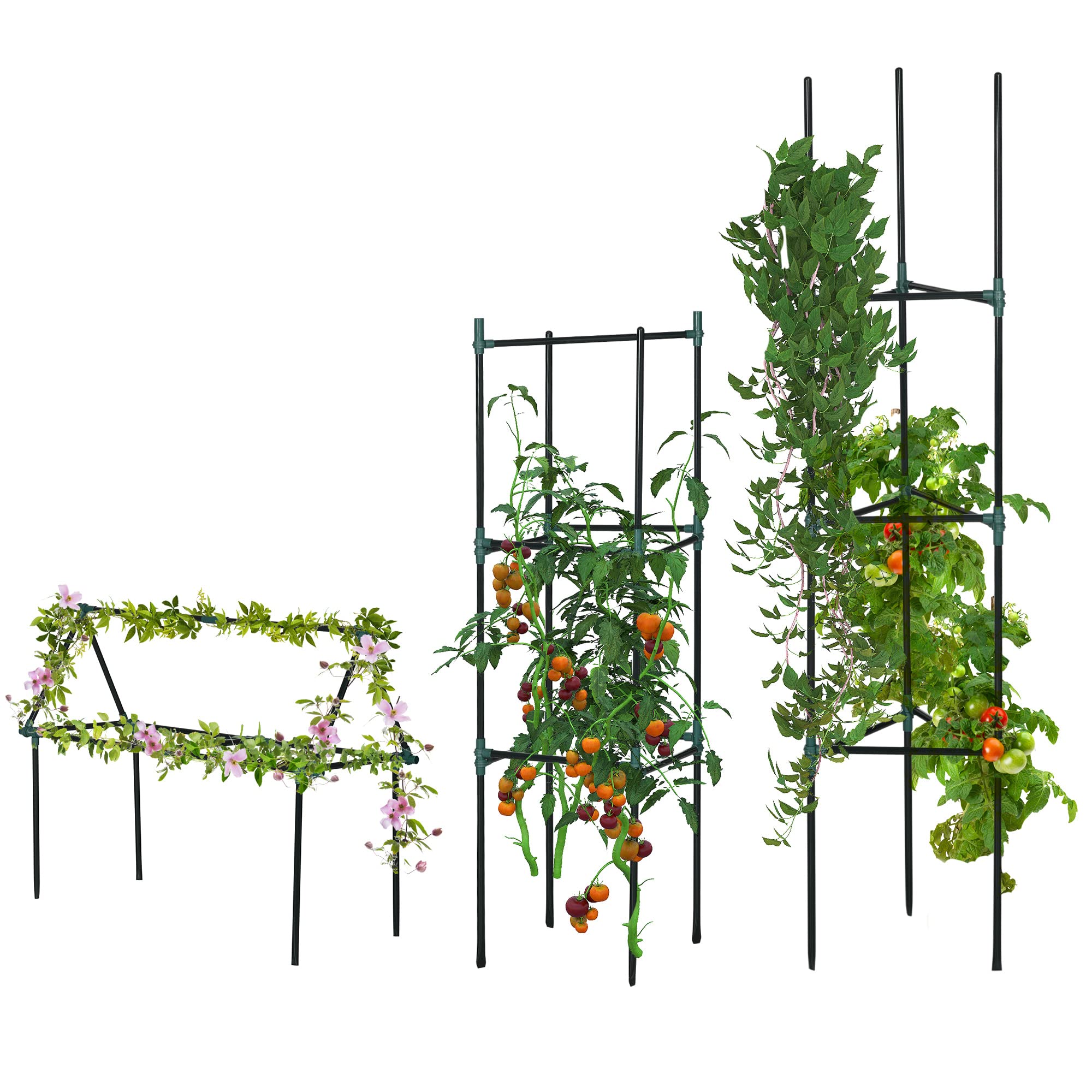 Outsunny Juego de 3 Enrejados de Jardín Soportes para Plantas Trepadoras con Marco de Acero para Frutas Verduras Flores Decoración Exterior Patio Terraza 38x38x182 cm Verde
