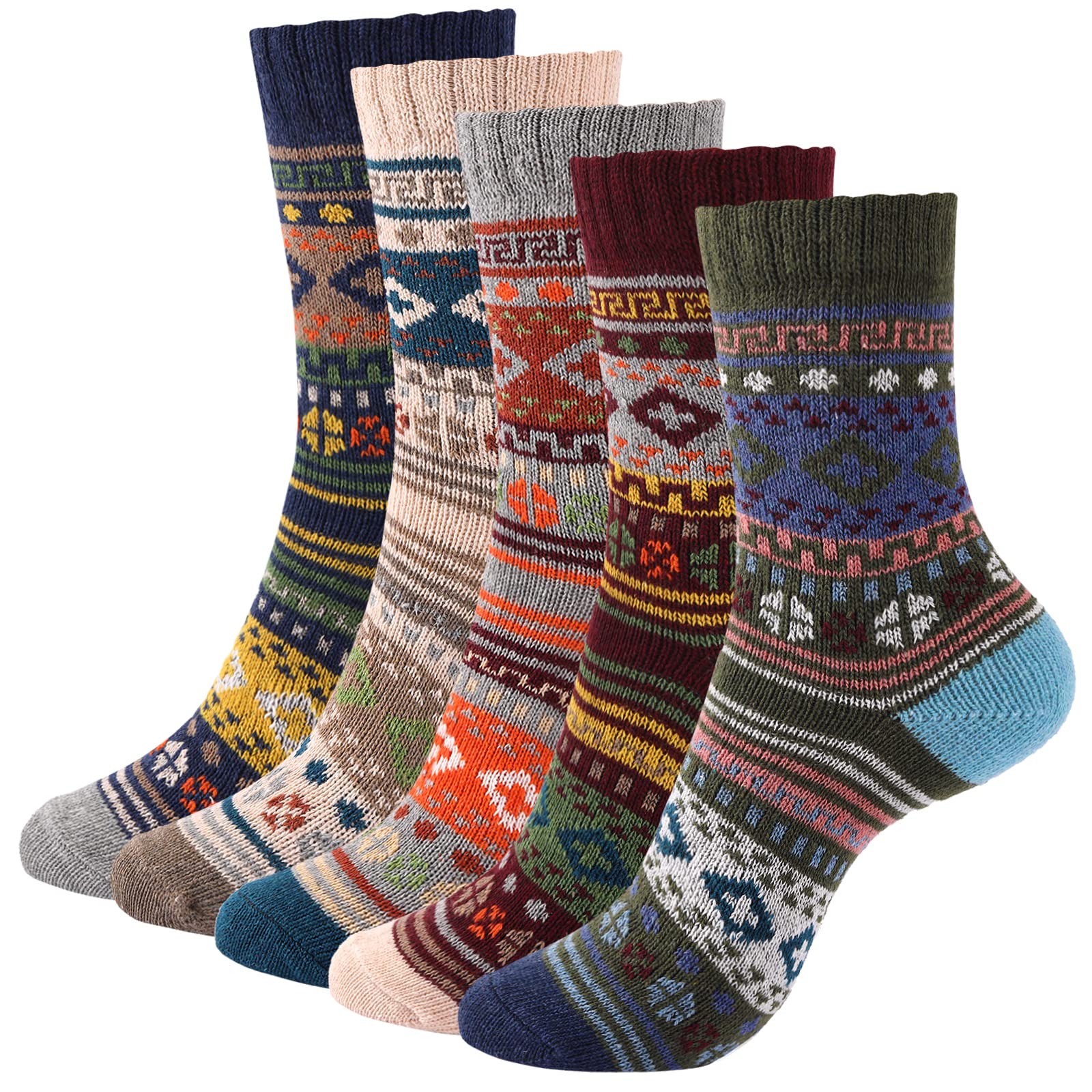 Coclothy Vintage Warm Thick Knit Wool Crew Socks for Women (Winter Essentials)