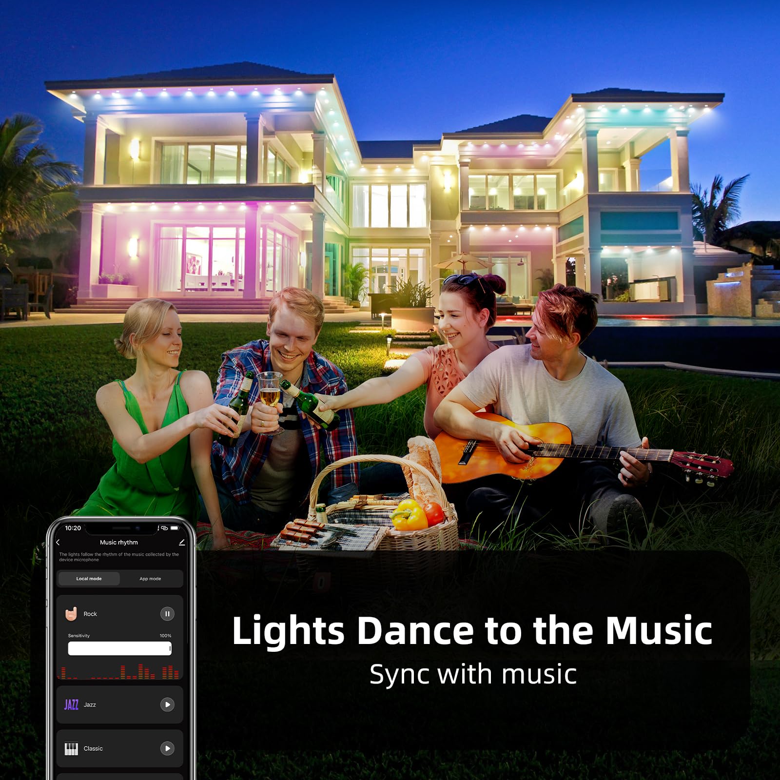 Luci permanenti per esterni, 15,2 m, Smart RGB, 36 luci a LED con 54 modalità scena, impermeabile IP67, per Halloween, Natale, Capodanno, vacanze, illuminazione quotidiana, telecomando vocale APP