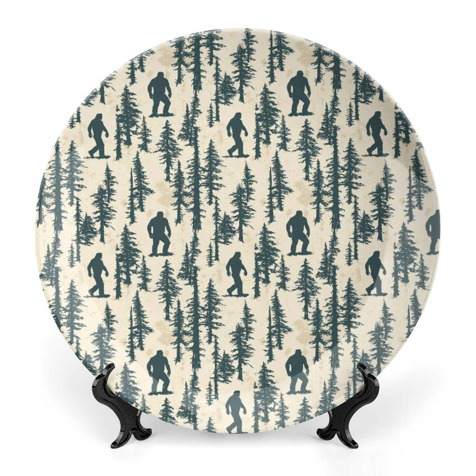 DULAHR Bigfoot Forest Bone China Decorative Plate Ceramic Decorative Plate Home Wall Decor with Vertical Stand Decorative Plates