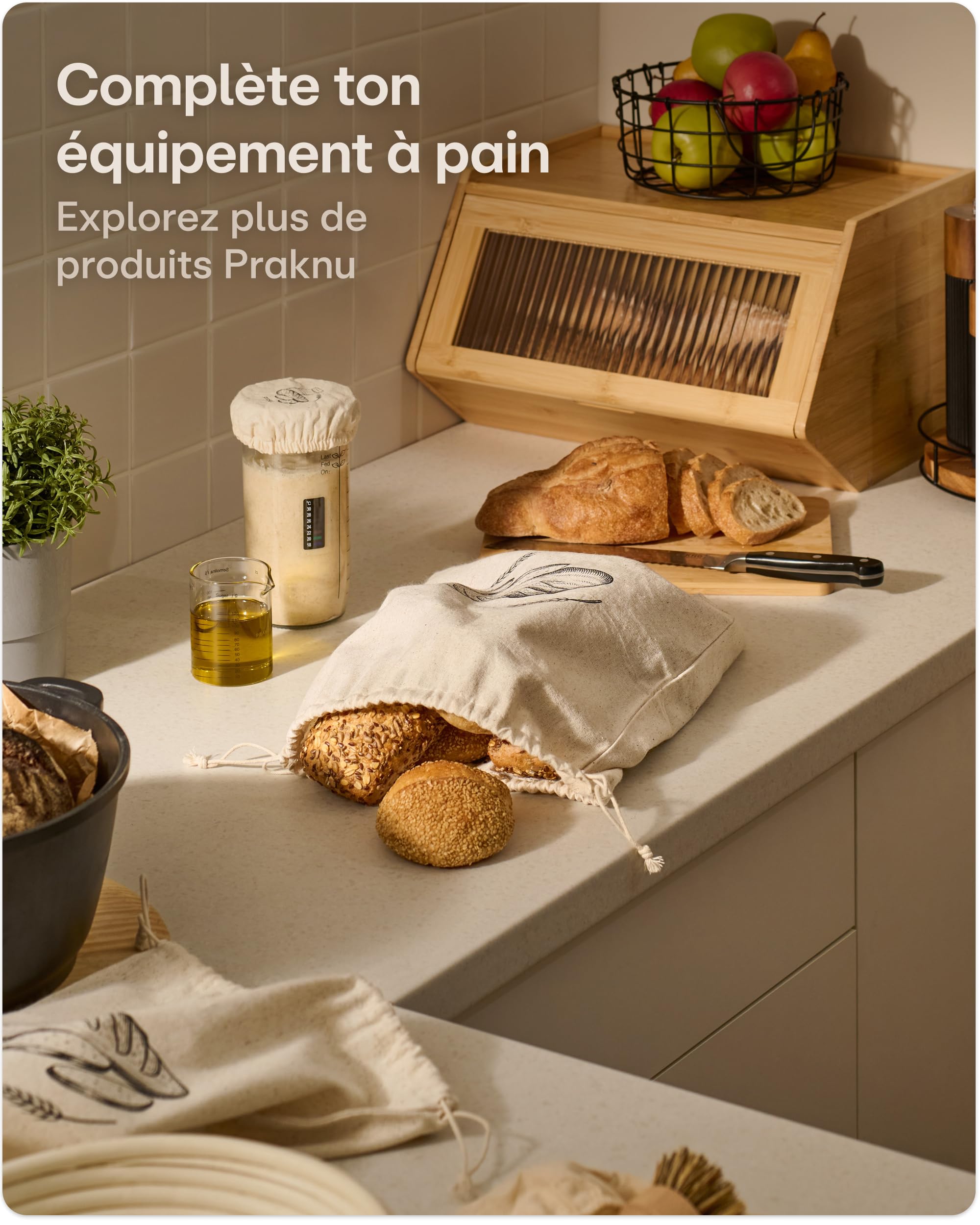 Praknu Boîte à Pain en Bois – Grande Boite a Pain 40x33 cm avec Espace de Rangement – Huche à Pain Empilable et Solide – Boite Pain Bois pour une Conservation Durable