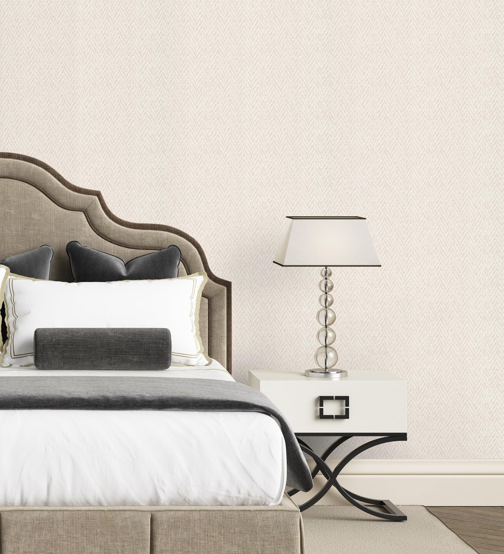 Papier peint vinyle beige motif tressé pour un salon chaleureux