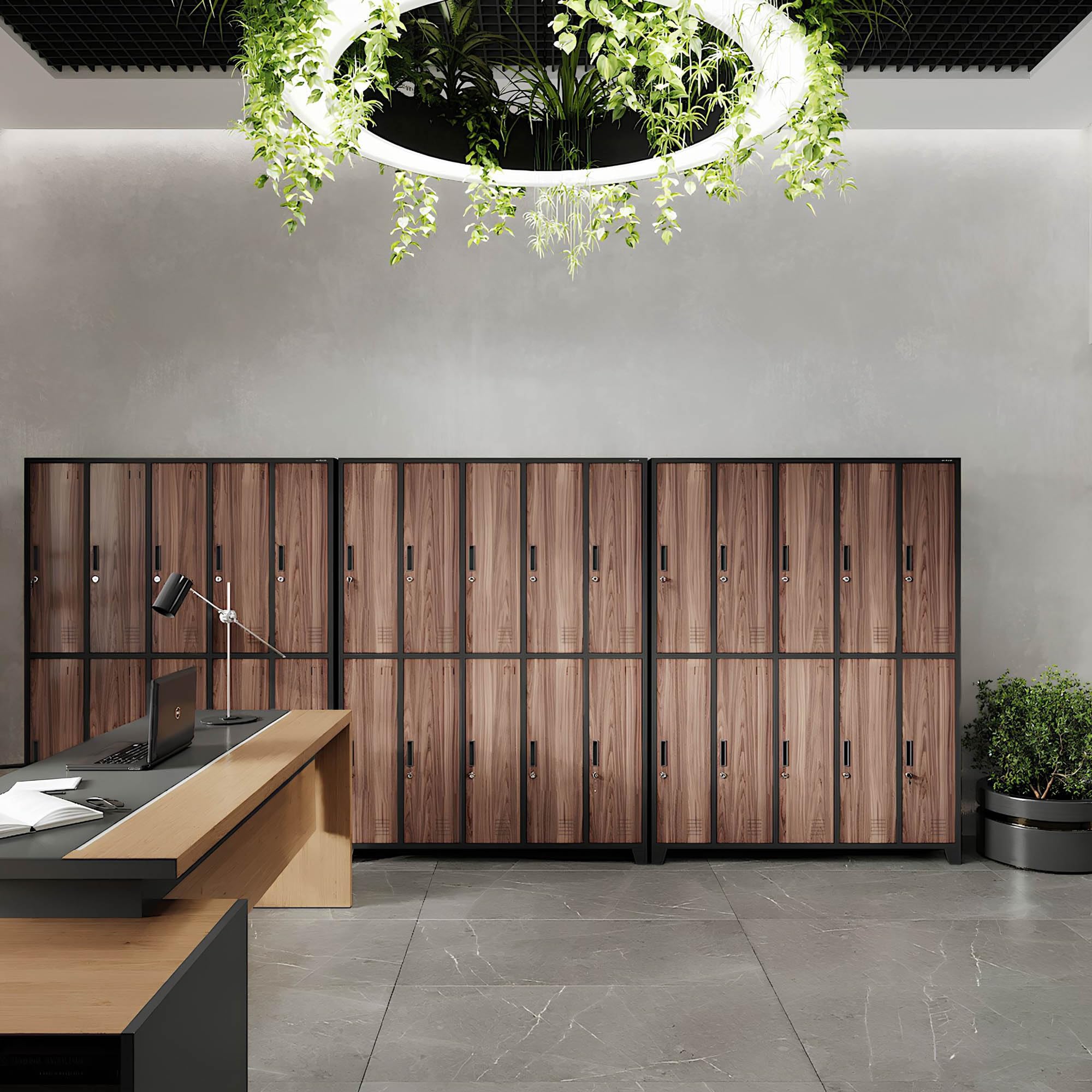 Jan Nowak Casier vestiaire 5B2A Armoire Metallique 10 Compartiments revêtement en Poudre 172 cm x 136 cm x 45 cm (Anthracite/Imitation Bois)
