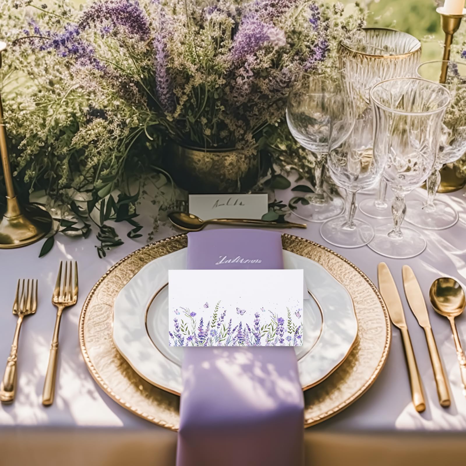 Whaline Platzkarten, Lavendel, 8,9 x 5,1 cm, violette Blume, Zeltkarten, Sitzkarten, blanko, Tischnamensschilder für Frühling, Urlaub, Buffet, Party, Tischdekoration, 100 Stück