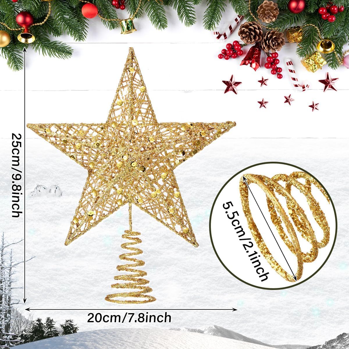 Estrella para Copa del Árbol de Navidad con Luz, Estrella Superior 10 Luces LED Estrella De áRbol De Navidad, Oro