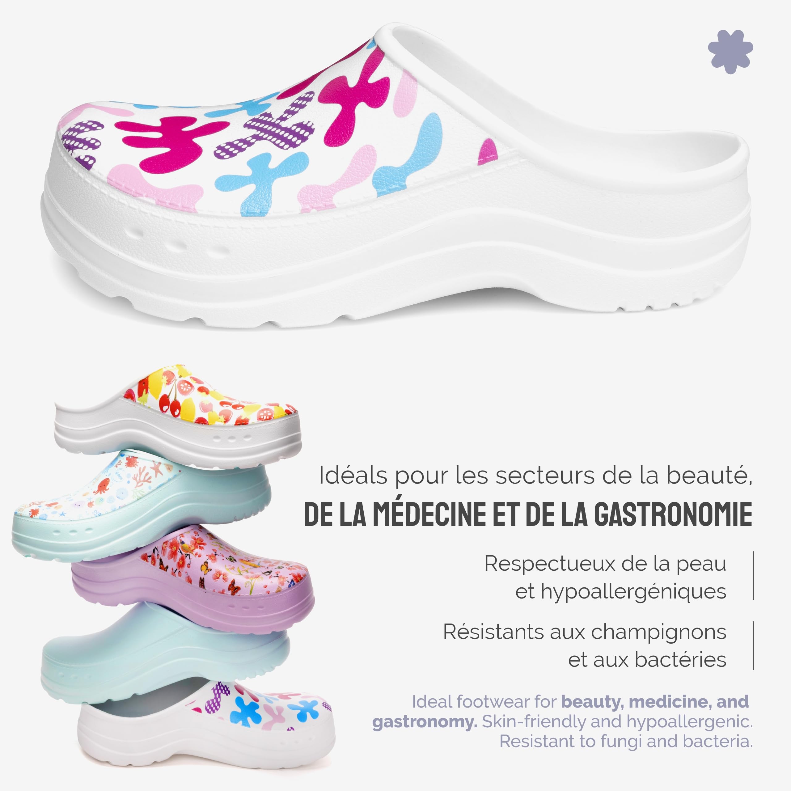 Ladeheid Sabot de Jardin Femme à Motif - Chaussures Femme Confort en EVA Ultralégère Sabots Imperméables et Antibactérien pour Le Travail Cuisine Maison Clogs LA-CA-27