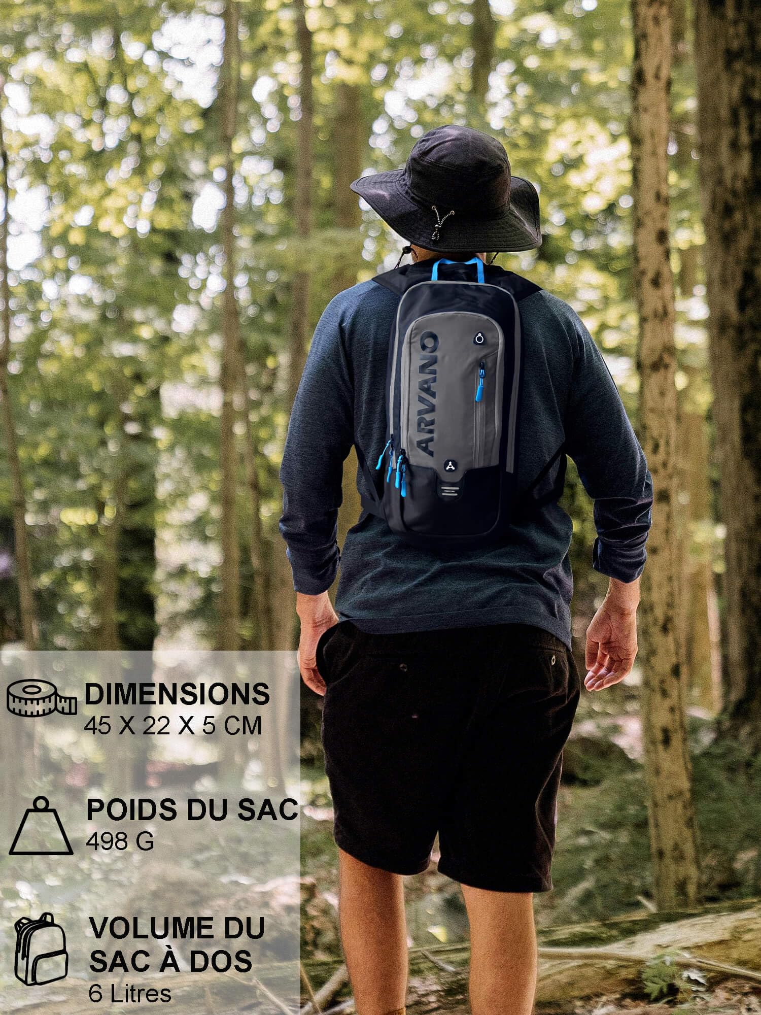 Sac à Dos d’hydratation 6L avec Poche à Eau 2L, Sac vélo et VTT léger, Respirant avec Sangles réglables, idéal pour randonnée et Course à Pied, Homme Femme