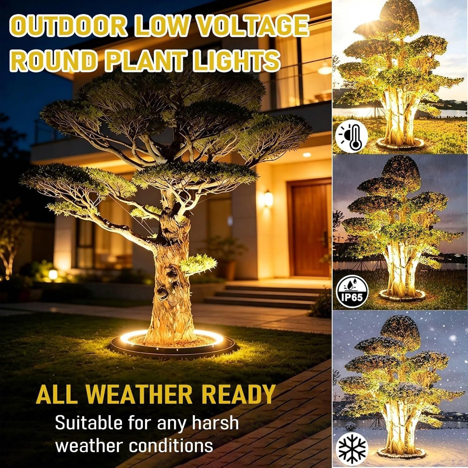 Niskonapięciowe lampki pierścieniowe do drzew krajobrazowych do palm mieszkalnych(Warm White,6 Packs)