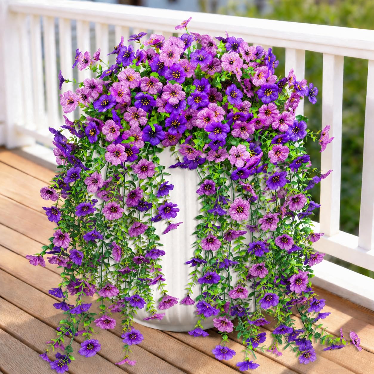BlueCloudy 4 PCS Artificial Flowers, UV Resistant Artificial Hanging Plants Spring Summer Decoration Fake Silk Plastic Flowers Trailing Plants for Garden Patio Wedding Baskets Outdoor Decor