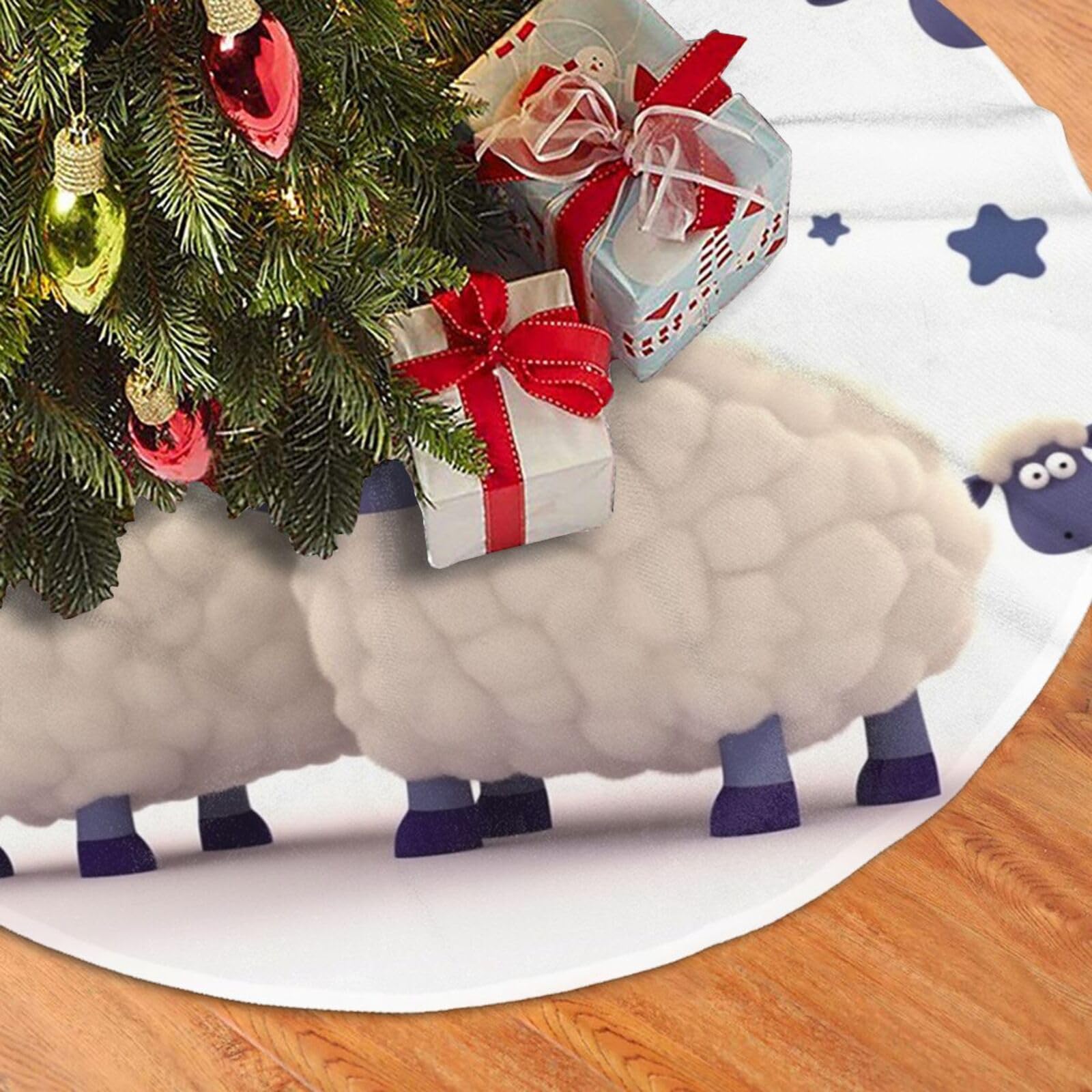 Fodpand Black Sheep Christmas Tree Skirt 48" Velvet Xmas Tree Skirt Mat Rustic Christmas Tree Mat Cover Winter Xmas Tree Collar For Indoor Outdoor Christmas Decorations