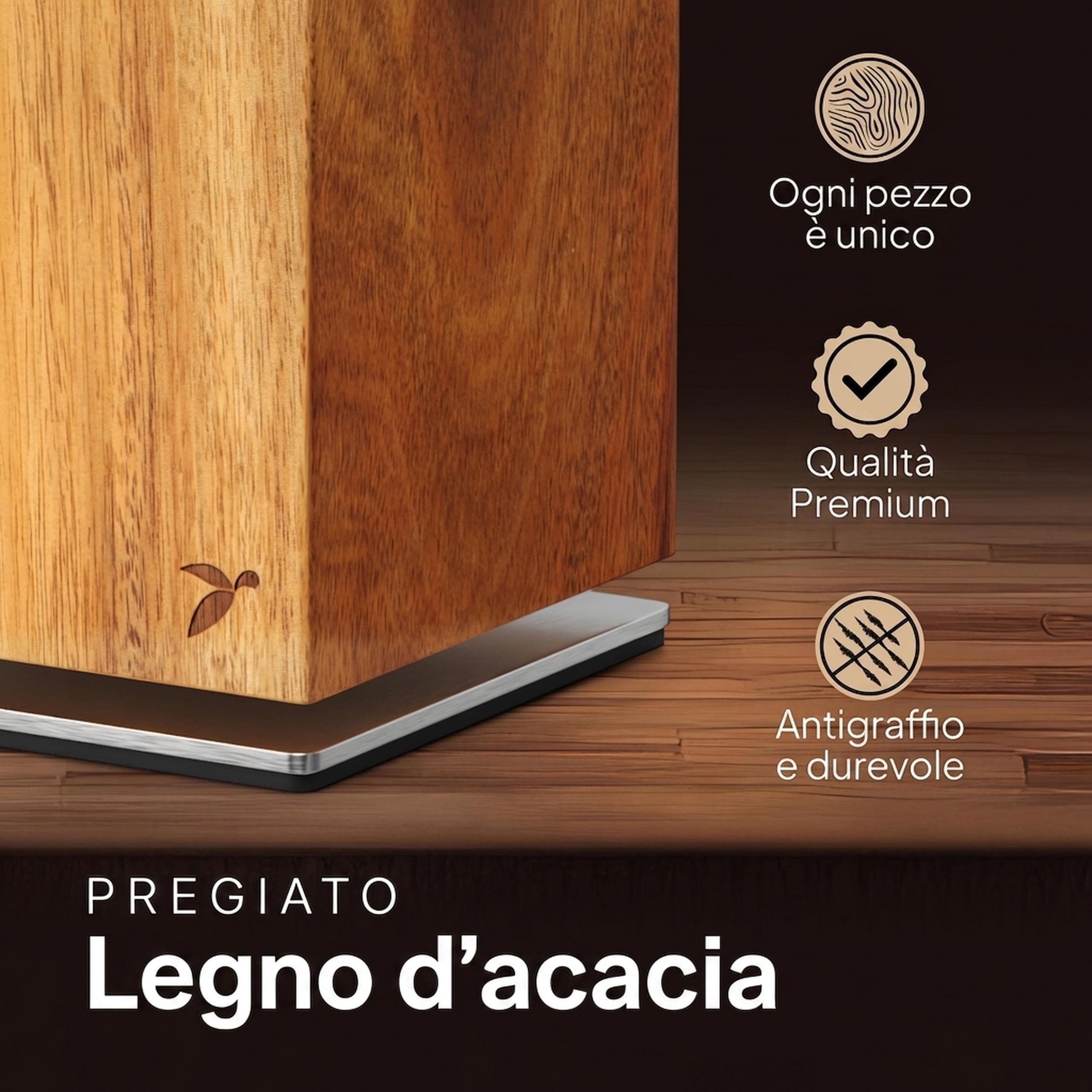Blocco portacoltelli girevole a 360 gradi, magnetico, senza coltello, in legno di acacacia, universale, non equipaggiato, in legno di acacia, blocco magnetico rotante | Mahona